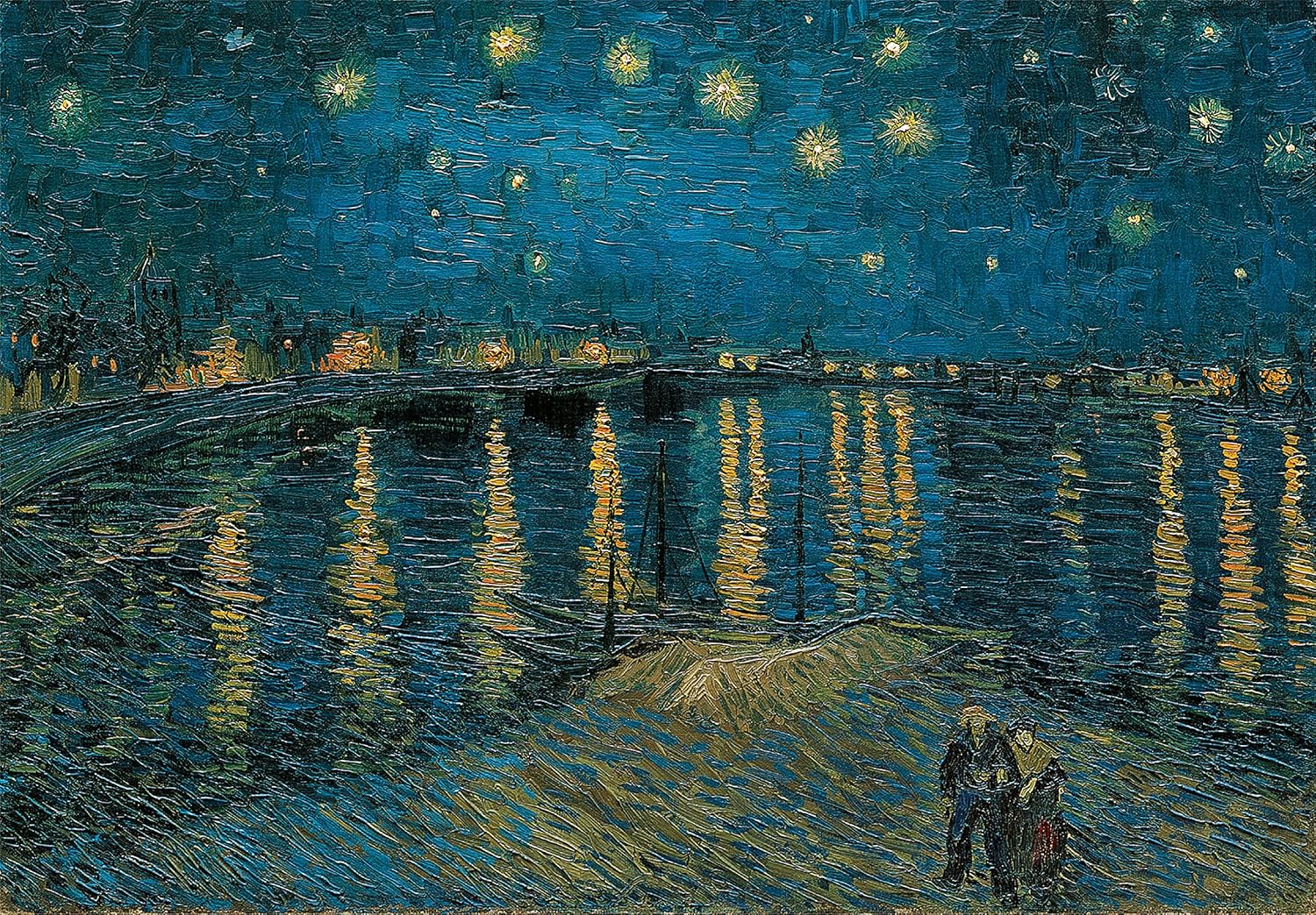 Clementoni – Colección Museo Van Gogh, Noche estrellada sobre el Ródano-Rompecabezas de 1000 piezas, entretenimiento para adultos-Hecho en Italia,