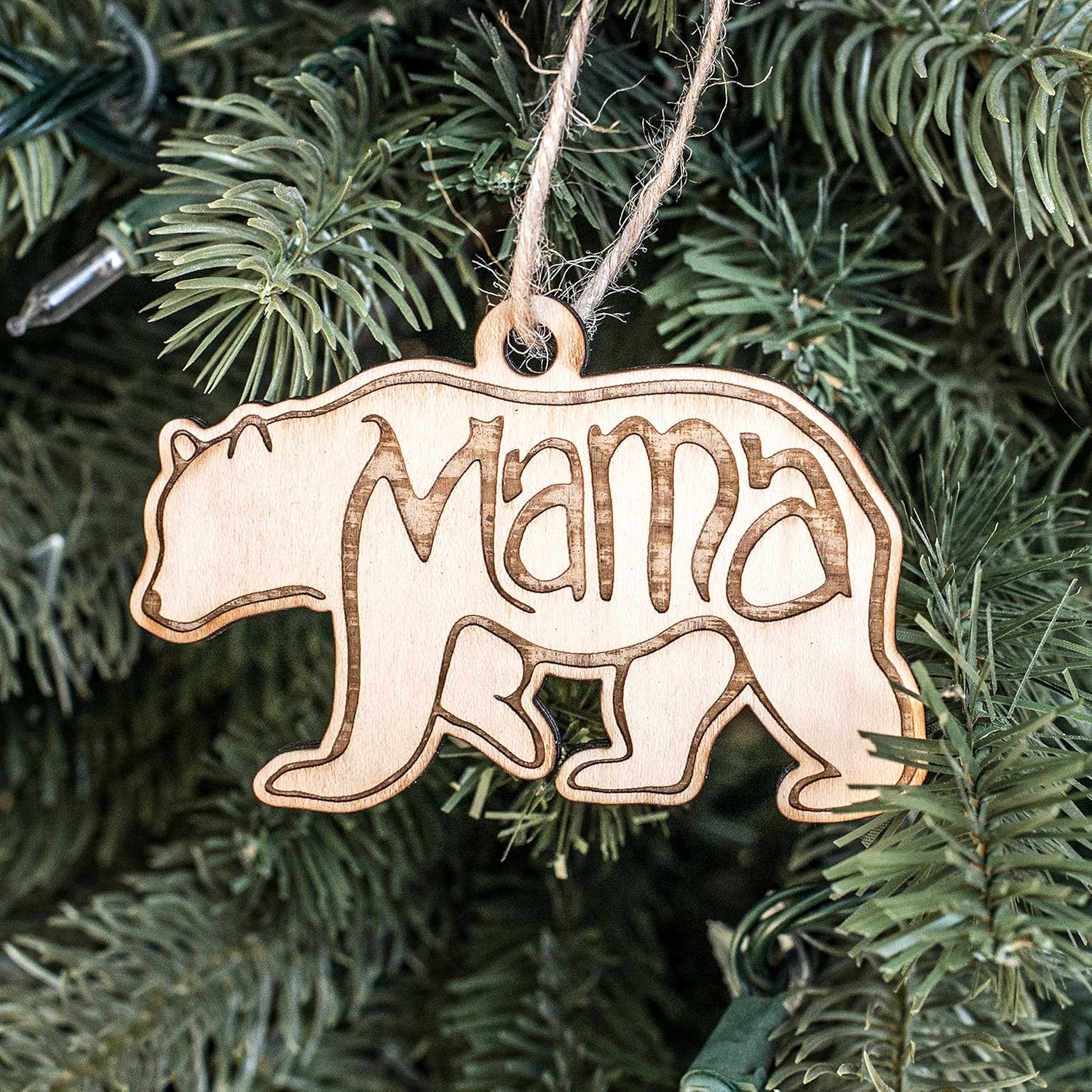 Ornament – Mama Bear – Raw Wood 4x2in