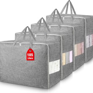 Paquete de 4 bolsas de almacenamiento extra grandes de 105 litros, plegables para manta de edredón, organizadores de clóset y contenedores de Paquete de 4 bolsas de almacenamiento extra grandes de 105 litros, plegables para manta de edredón, organizadores de clóset y contenedores de