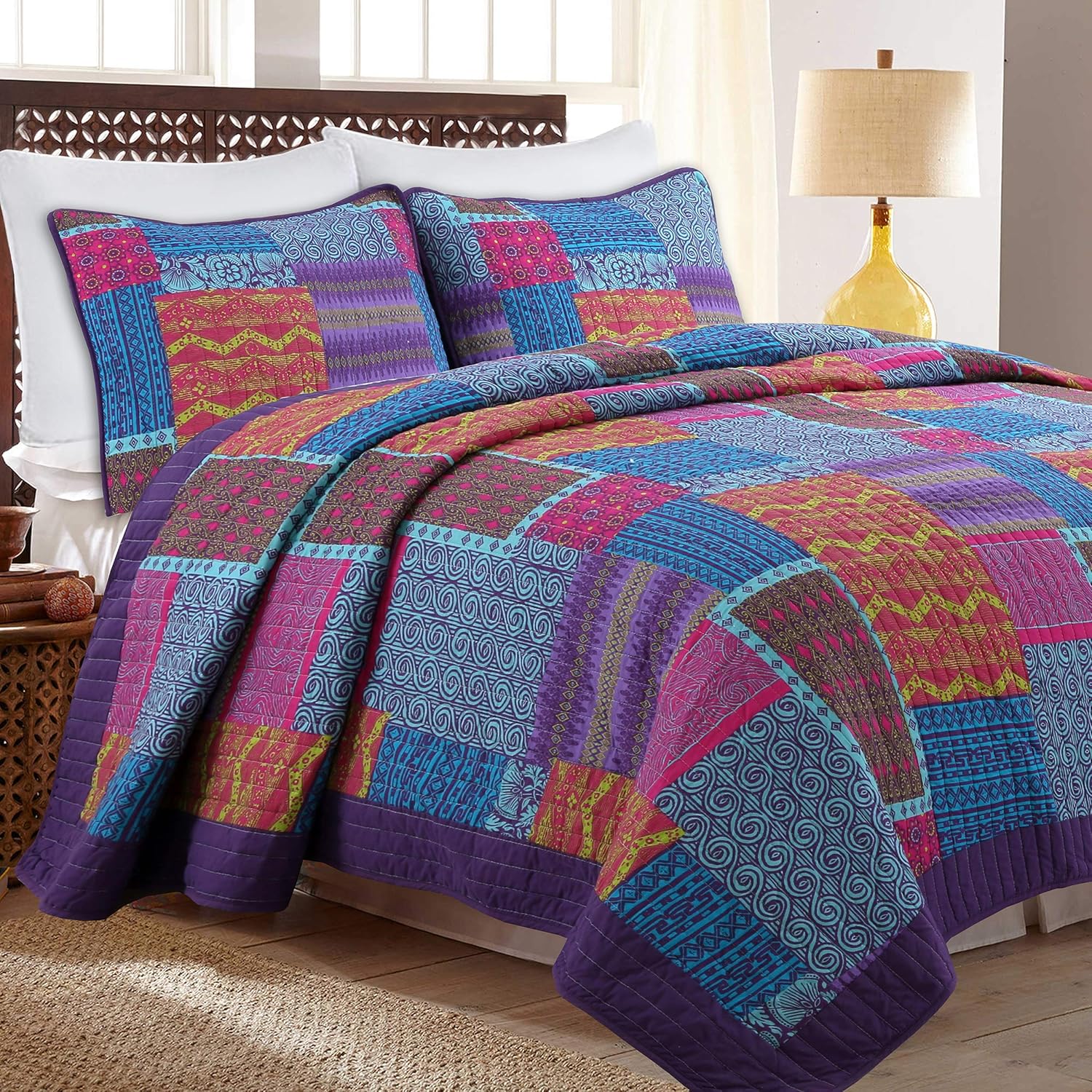 Cozy Line Home Fashions Artsy – Juego de ropa de cama reversible de 3 piezas, diseño bohemio, bohemio, elegante, de algodón, reversible, color
