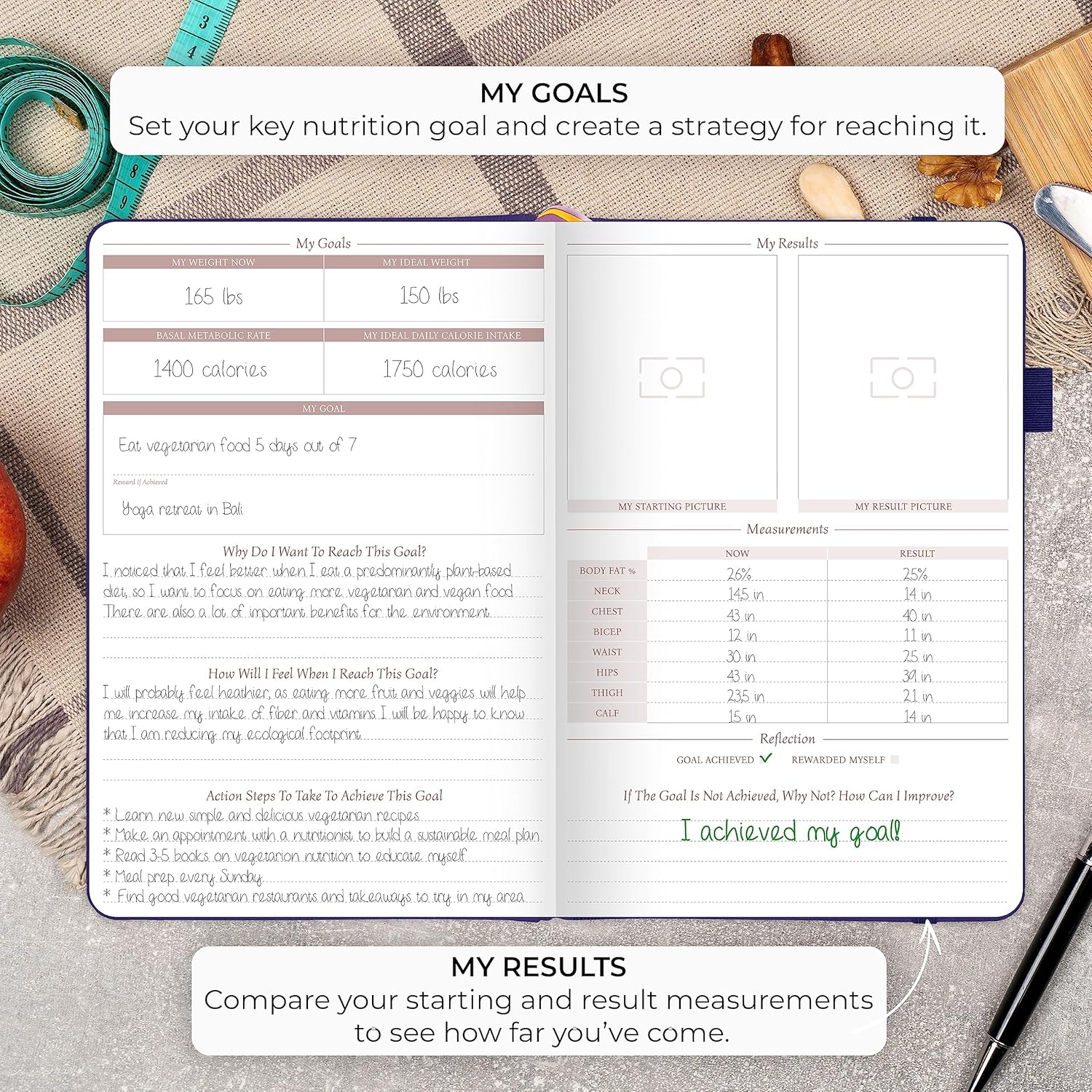 Legend – Agenda de comidas  Diario semanal de preparación de comidas y nutrición con lista de comestibles y rastreador de pérdida de peso  Registro