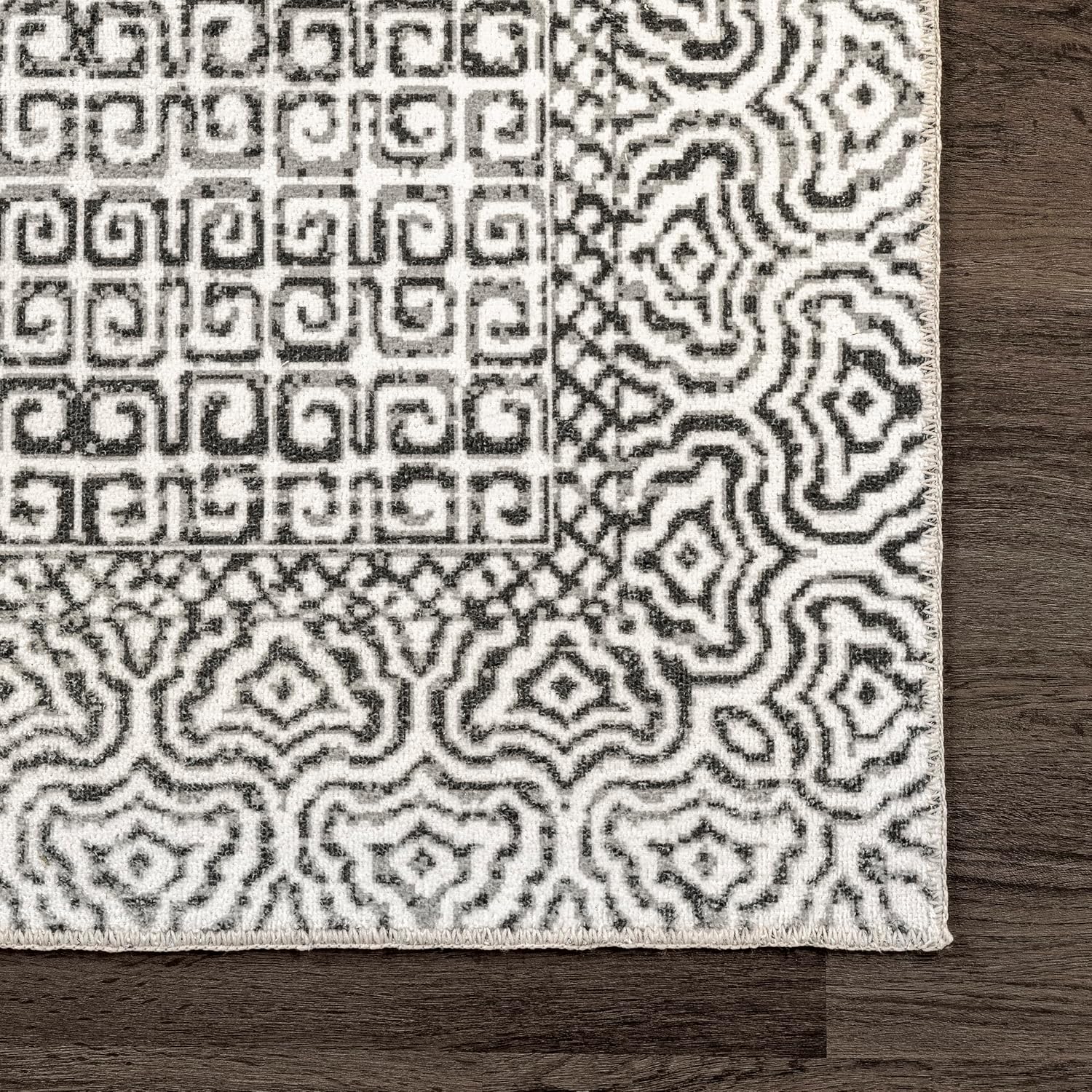 nuLOOM Abstracto Tribal Alfombra decorativa lavable a máquina, 2 x 3 pies, gris, rectangular, 0.1 pulgadas de grosor