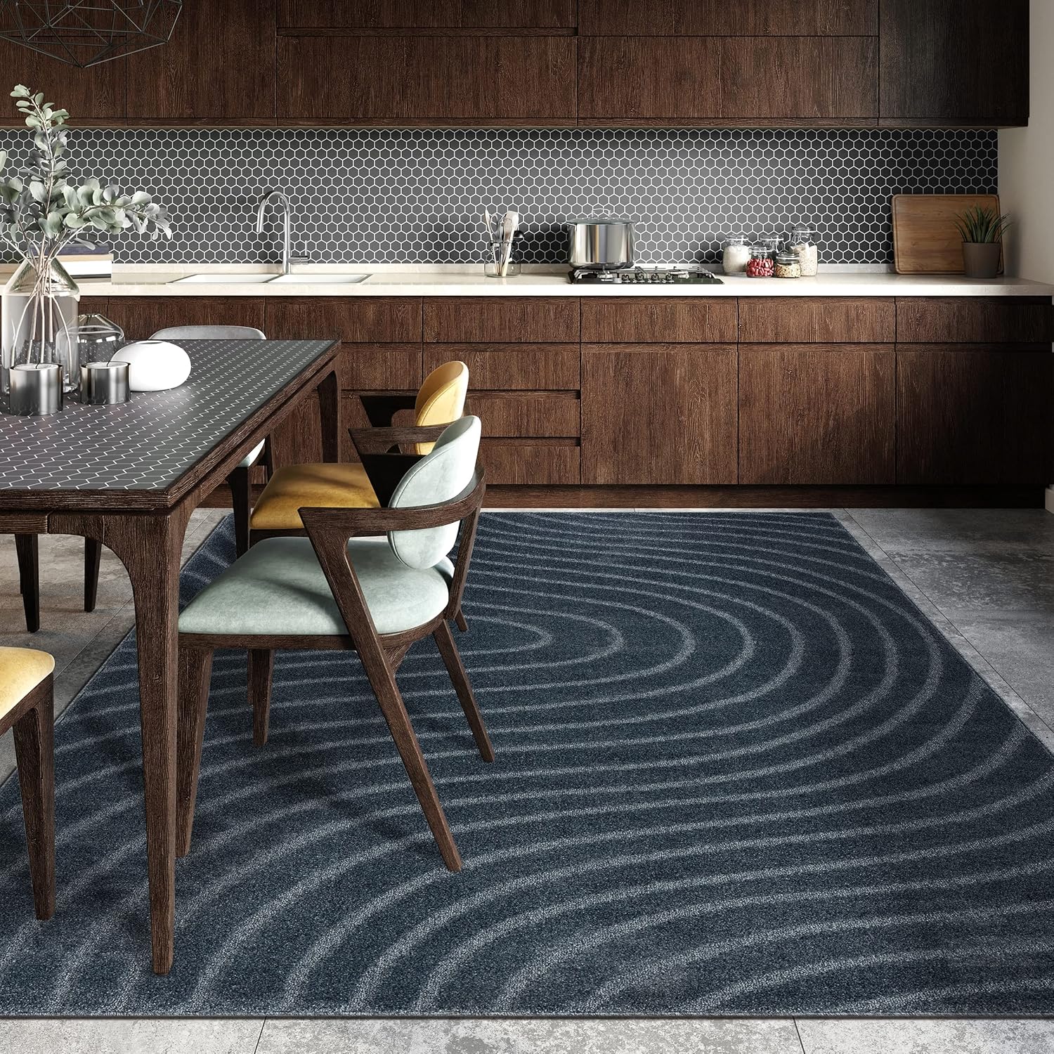 LUXE WEAVERS Alfombra moderna geométrica ondulada azul 9×12