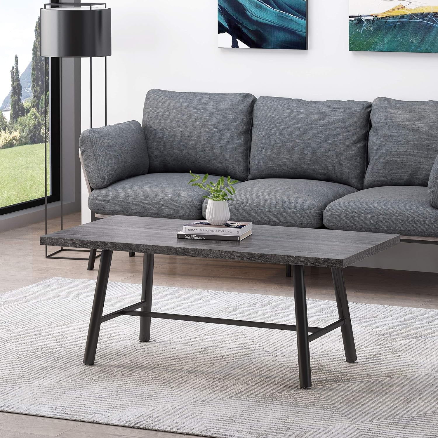 Christopher Knight Home Mid-Century Modern Coffee Table, Sonoma Gray Oak and Black