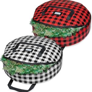 ZOBER Contenedor de almacenamiento de corona de Navidad, bolsa de almacenamiento de corona de plástico de 30 pulgadas, bolsa de corona con doble ZOBER Contenedor de almacenamiento de corona de Navidad, bolsa de almacenamiento de corona de plástico de 30 pulgadas, bolsa de corona con doble