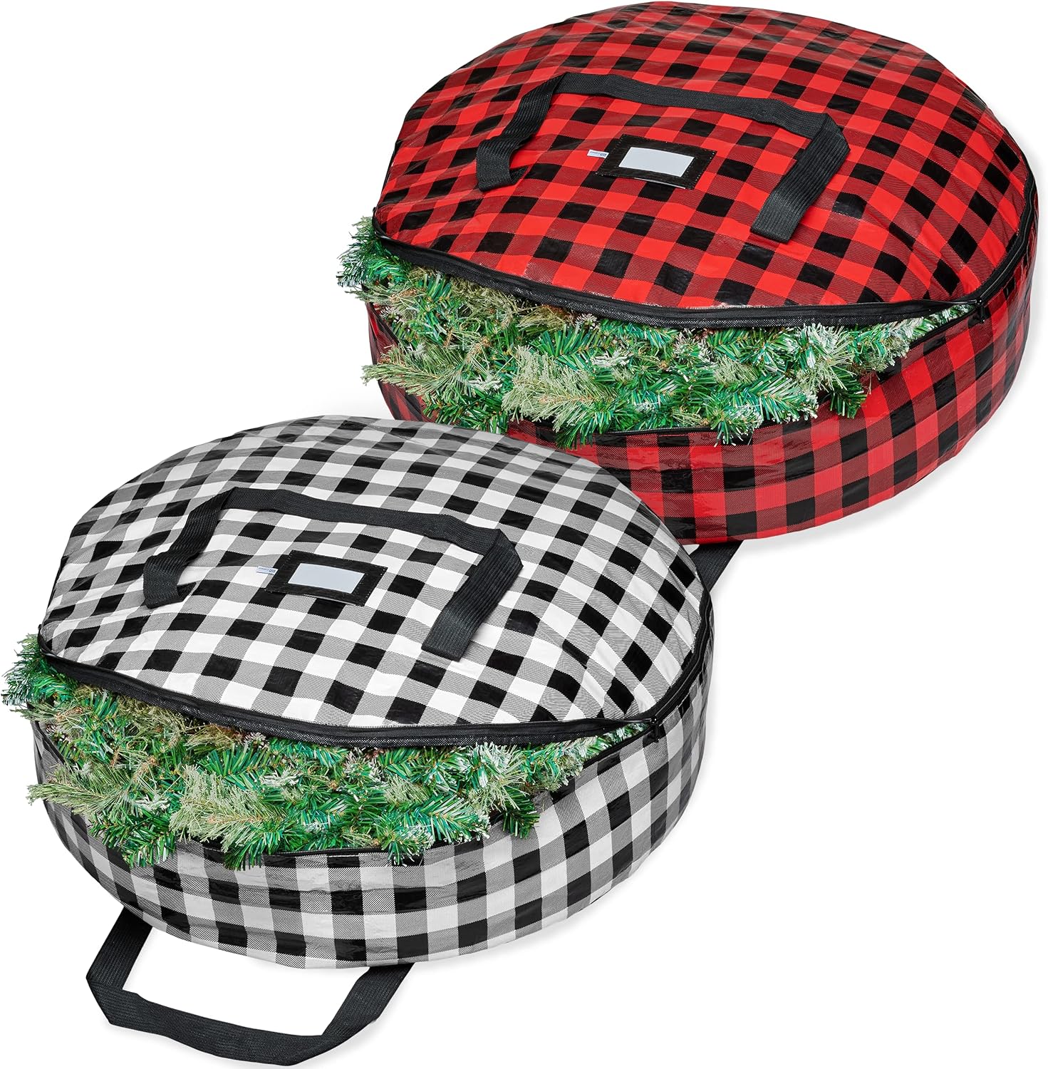 ZOBER Contenedor de almacenamiento de corona de Navidad, bolsa de almacenamiento de corona de plástico de 30 pulgadas, bolsa de corona con doble