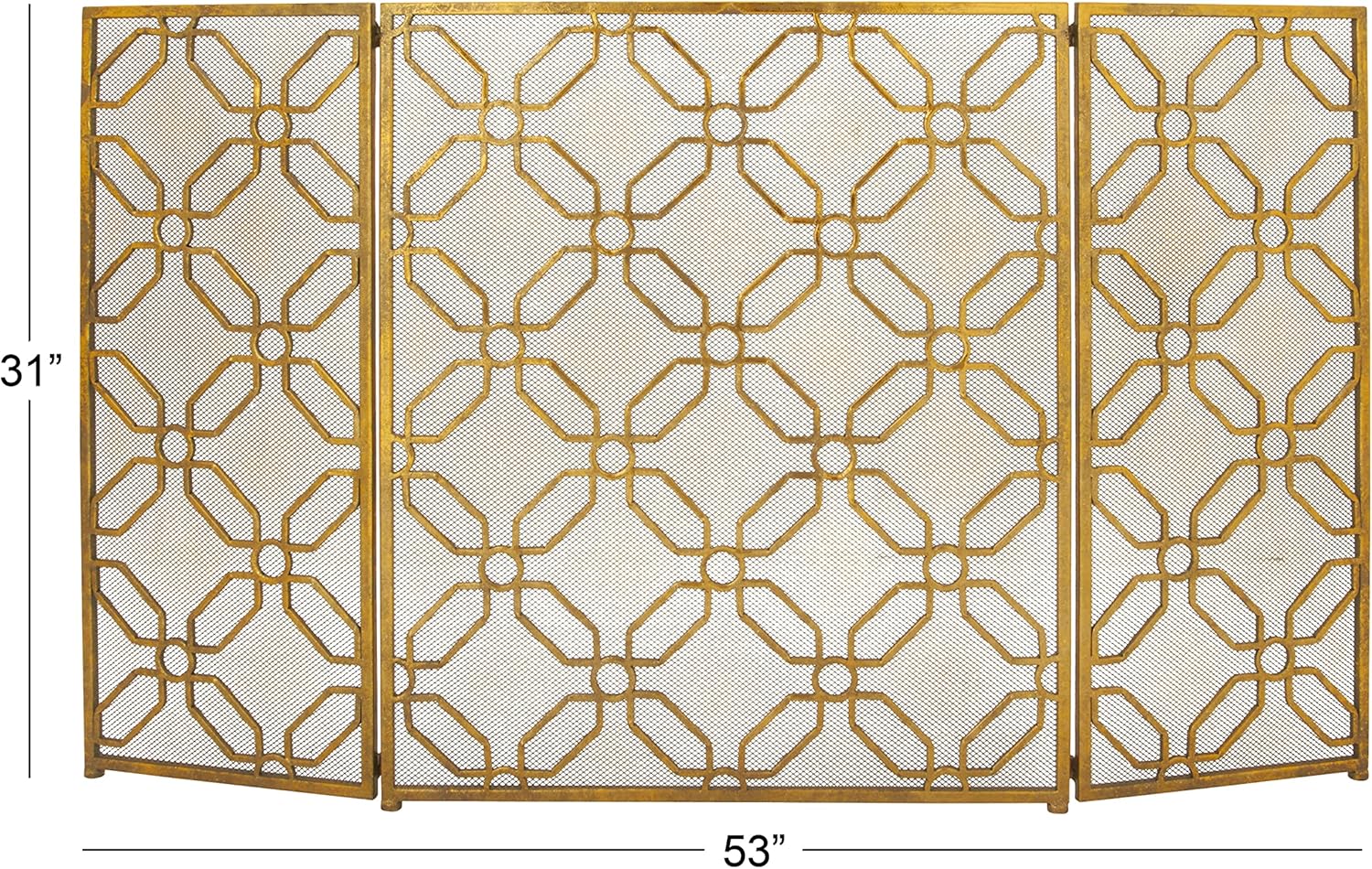 Deco 79 Malla plegable geométrica metálica para chimenea de 3 paneles, 53 x 1 x 31 pulgadas, color dorado