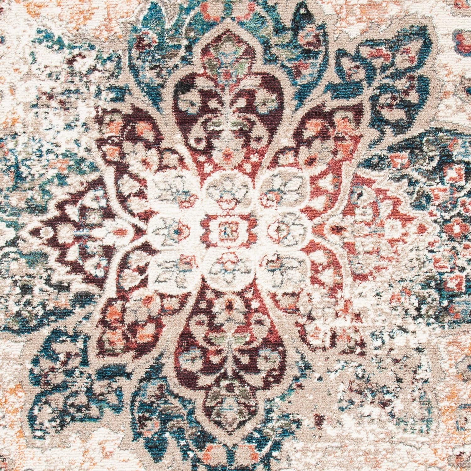 SAFAVIEH Carlyle Collection – Alfombra cuadrada de 6 pies 7 pulgadas, color marfil y borgoña, diseño oriental envejecido, no desprende pelusa y de