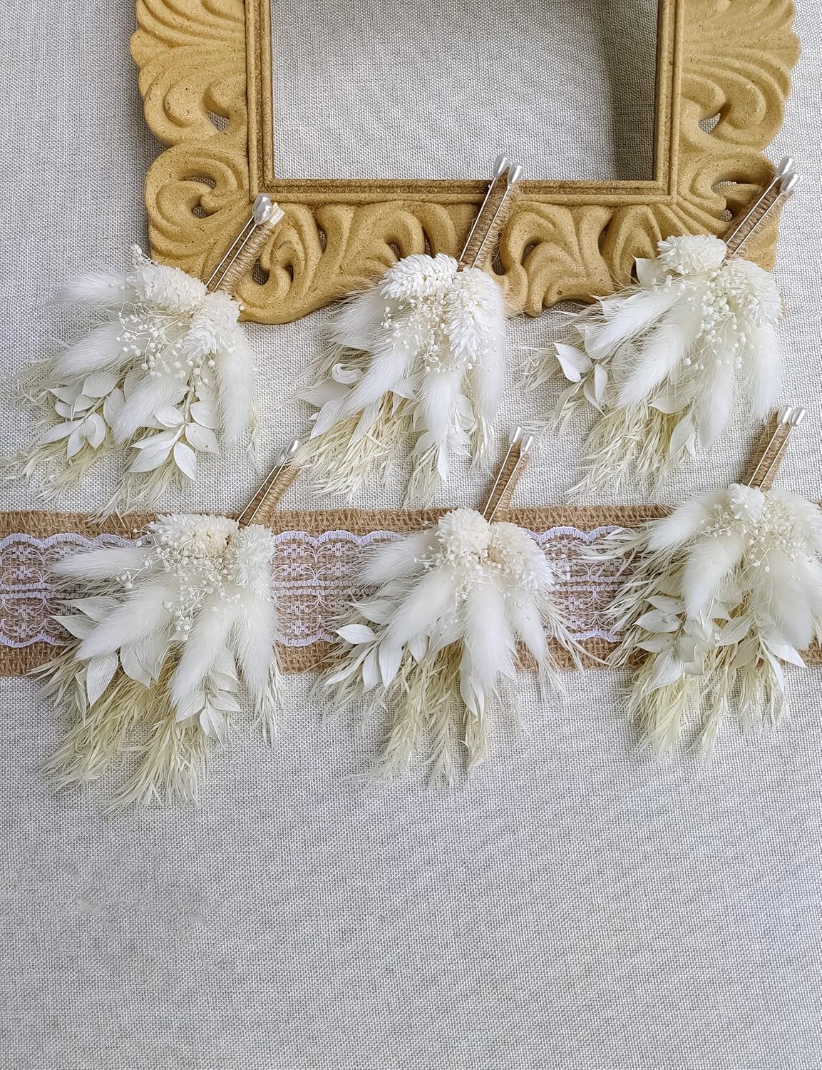 Boutonnieres – Juego de 6 piezas de flores secas para novio, padrino, bohemio, para hombre, rústico, vintage, boda, fiesta, baile de graduación