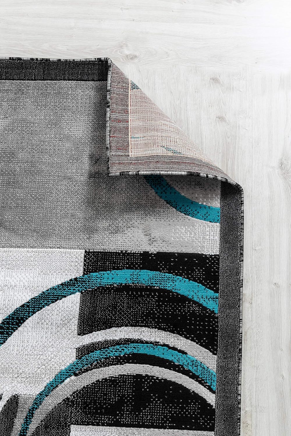 Rug and Decor NPT 53 – Alfombra abstracta moderna gris turquesa para sala de estar, dormitorio, 2 pies x 7 pies