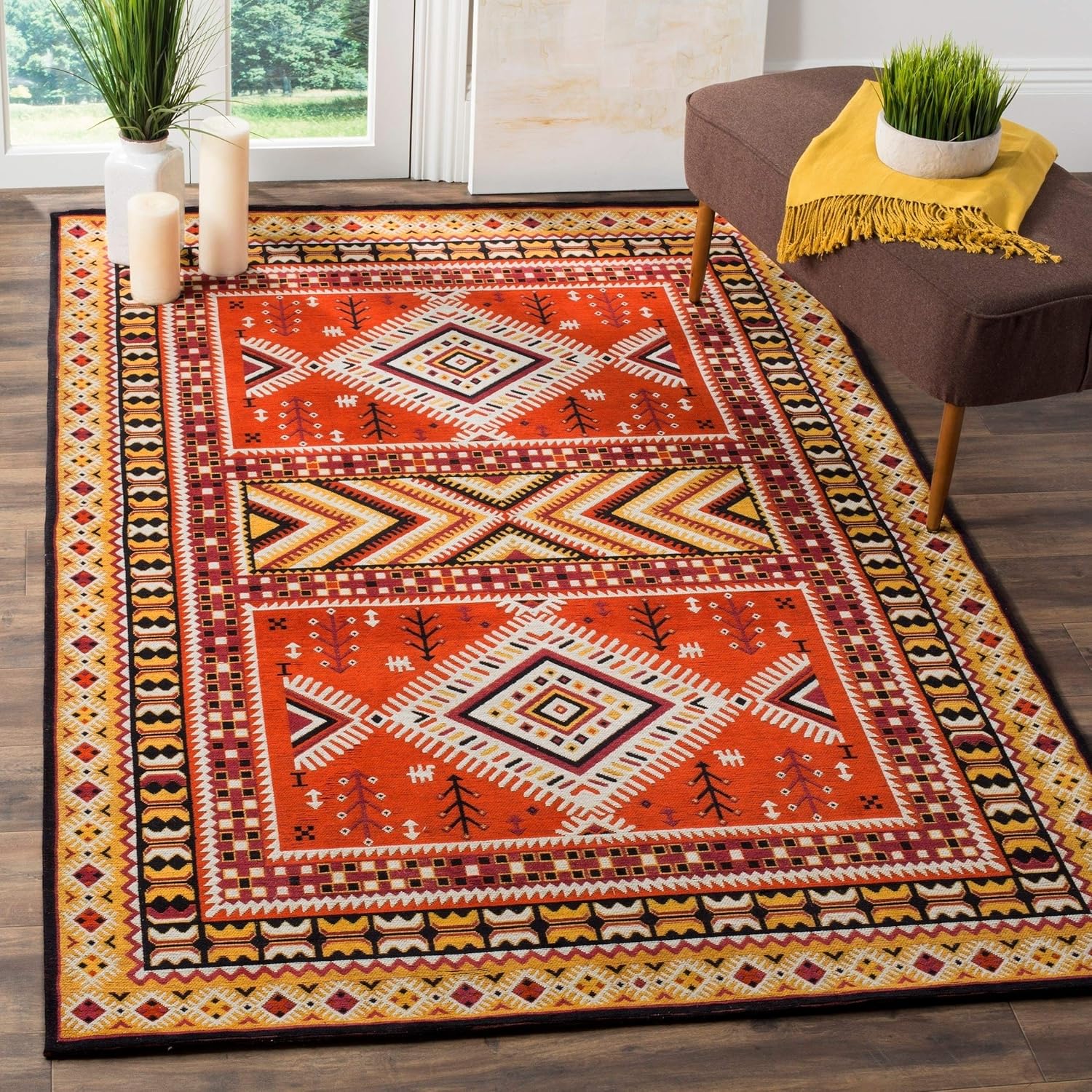 SAFAVIEH Classic Vintage Collection – Alfombra de área de 8 x 10 pies, naranja y dorado, diseño de algodón oriental, fácil cuidado, ideal para zonas