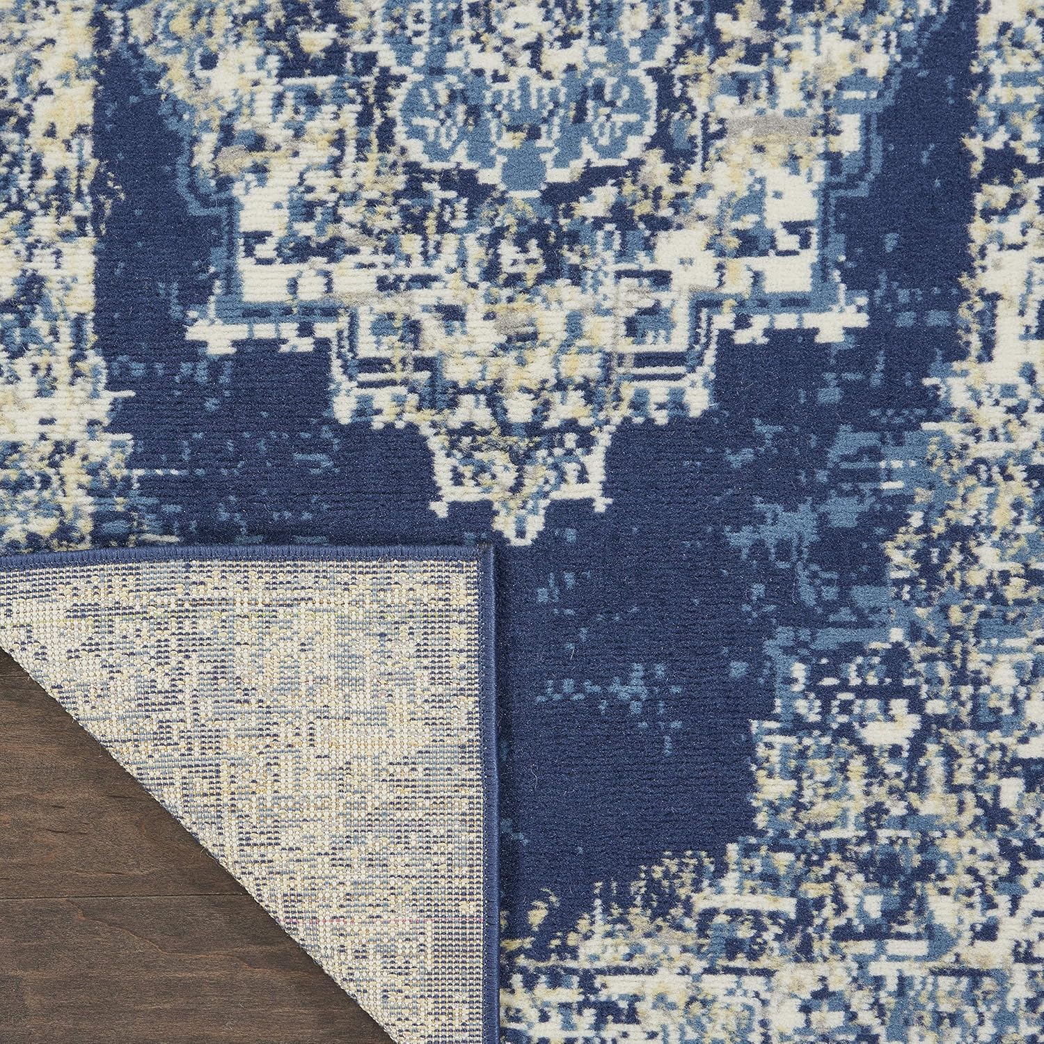 Nourison Grafix – Alfombra persa de 8 pies 6 pulgadas x 12 pies, azul marino, fácil de limpiar, no se desprenden hilos, para dormitorio, sala de
