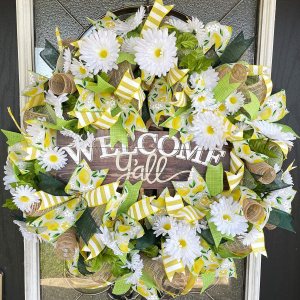 XL Welcome Y’all Lemon & Daisy Summer & Spring Deco Mesh Front Door Wreath, Porch Patio Home Decor, Handmade, Unique Gift Idea for Her XL Welcome Y’all Lemon & Daisy Summer & Spring Deco Mesh Front Door Wreath, Porch Patio Home Decor, Handmade, Unique Gift Idea for Her