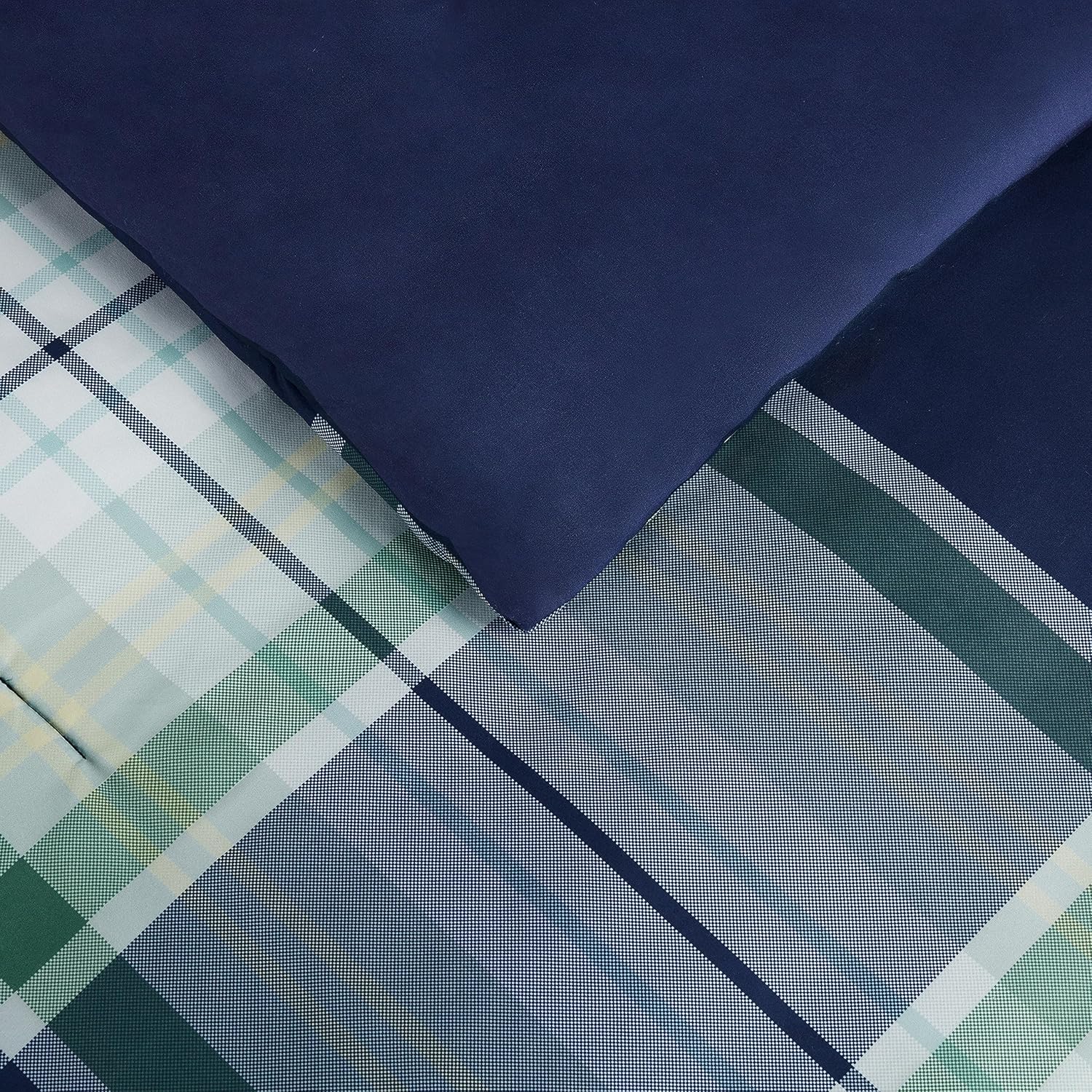 Serta Simply Clean Scott – Juego de edredón suave y moderno de 2 piezas a cuadros con funda de almohada para todas las estaciones, individual XL,