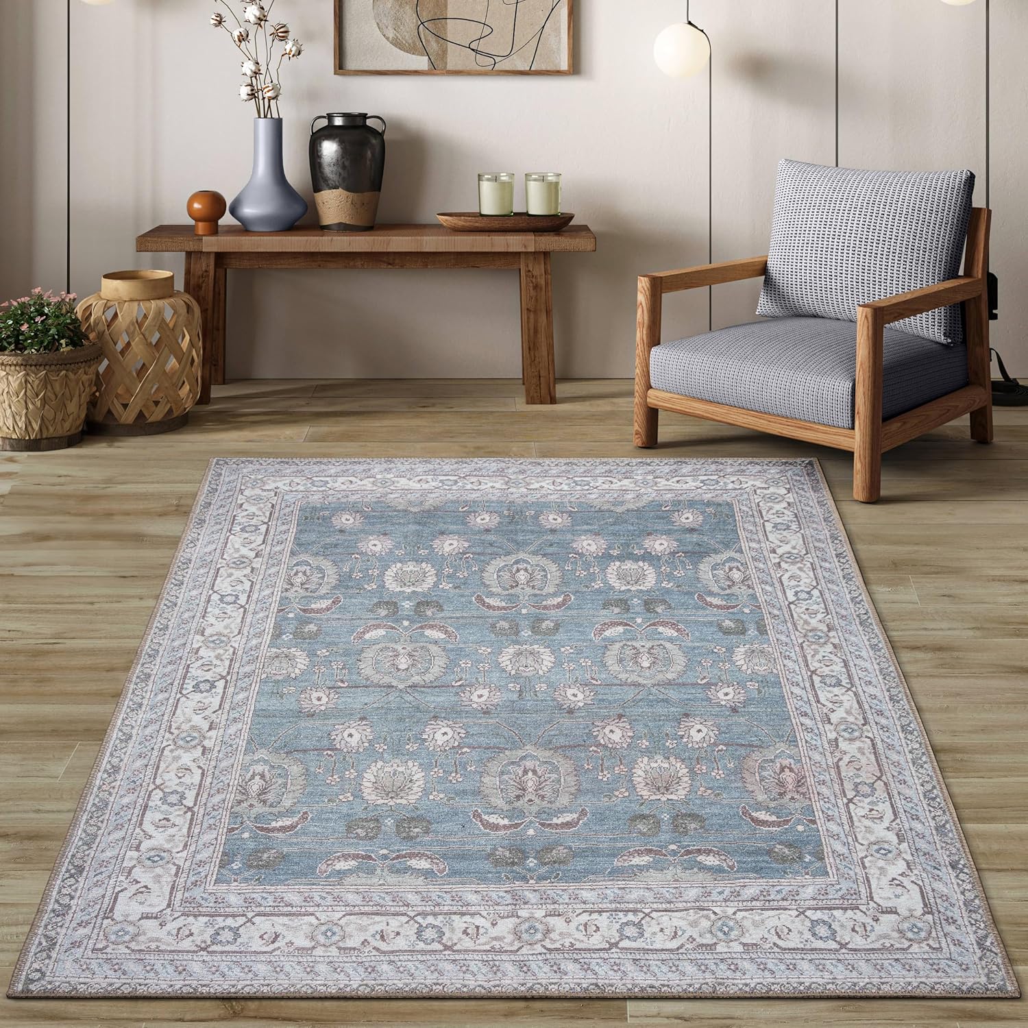 Adiva Rugs Alfombra lavable a máquina con parte trasera antideslizante para sala de estar, dormitorio, cuarto de baño, cocina, impresión vintage