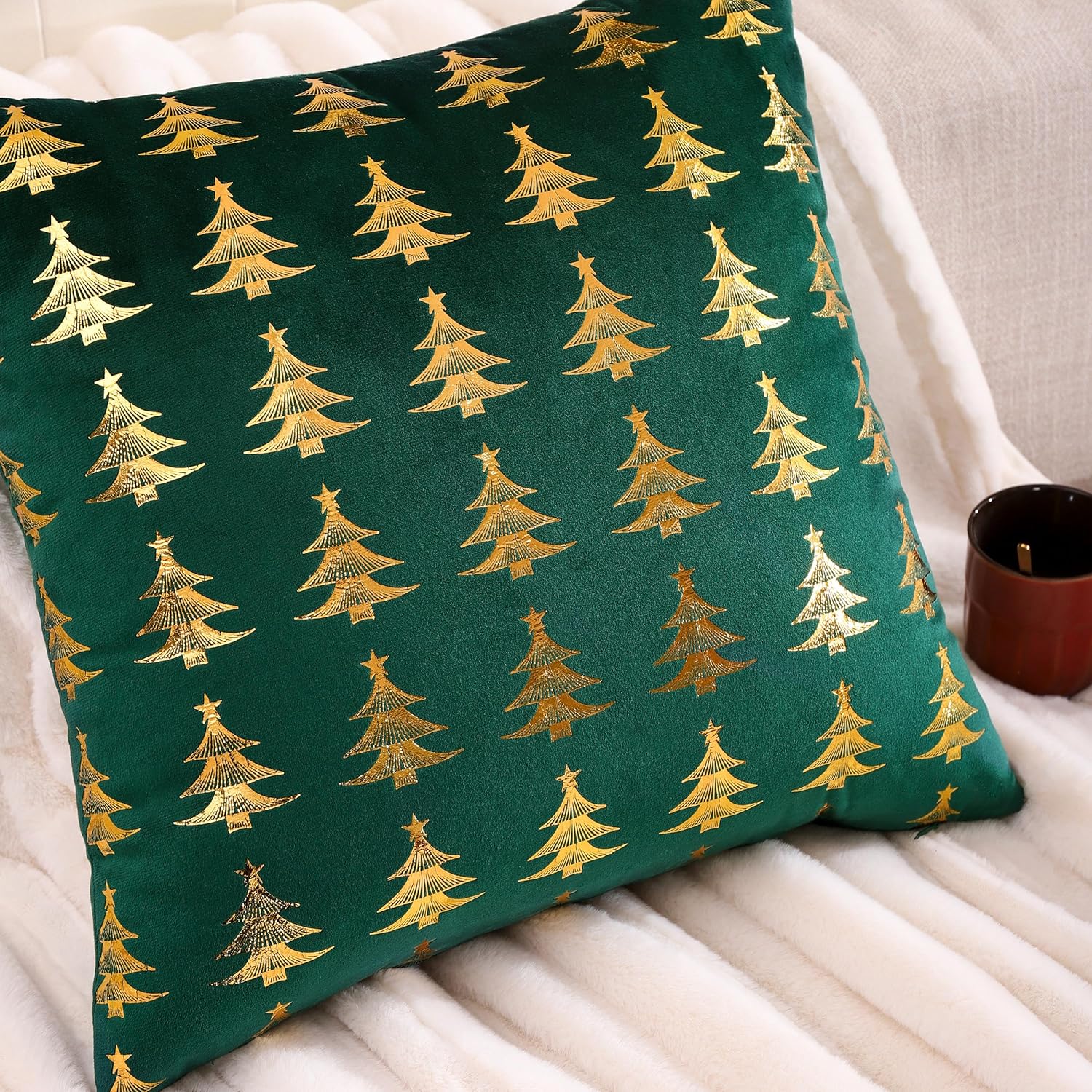 Juego de 2 fundas de almohada de Navidad de 12 x 20 pulgadas, juego de 2 fundas de almohada de terciopelo verde de Navidad, decoraciones de fiesta