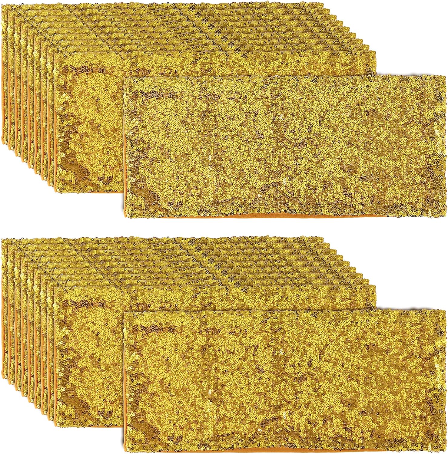 KEILEOHO Paquete de 60 bandas de lentejuelas para sillas de 14 x 6 pulgadas, lazos dorados para silla, bandas decorativas con purpurina para