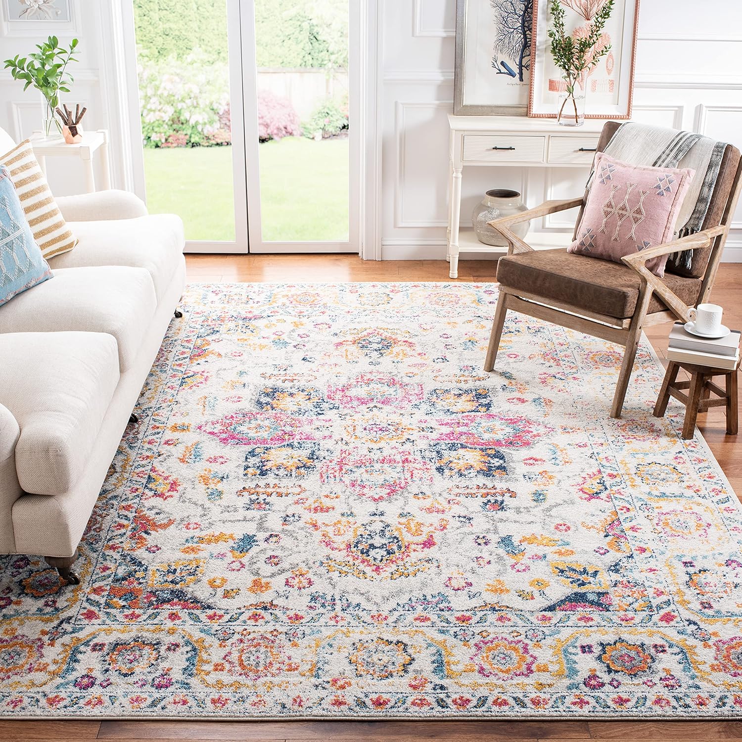 Safavieh MAD603R – Tapete con diseño de medallón desgastado, copo de nieve, colección Madison, no suelta pelos, fácil de cuidar, alto tránsito, sala