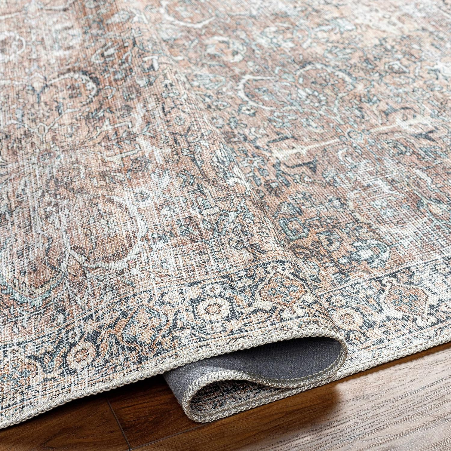 Kemer Collection – Alfombra lavable a máquina para sala de estar, dormitorio, estilo vintage envejecido, tapete oriental bohemio persa con bordes