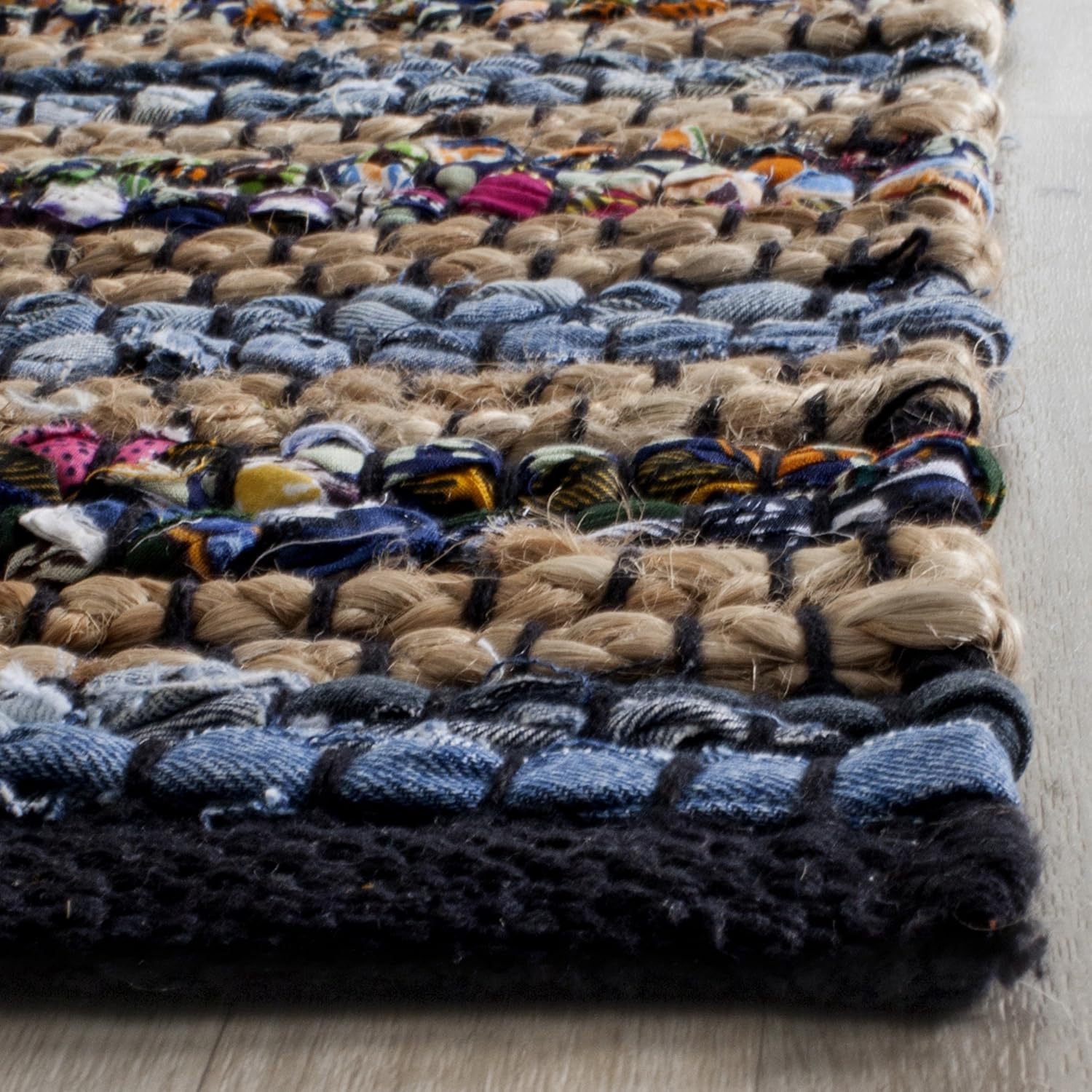 SAFAVIEH Cape Cod Collection CAP361A – Alfombra decorativa de algodón y yute trenzada, hecha a mano, de 2 pies 3 pulgadas x 4 pies, color azulmulti