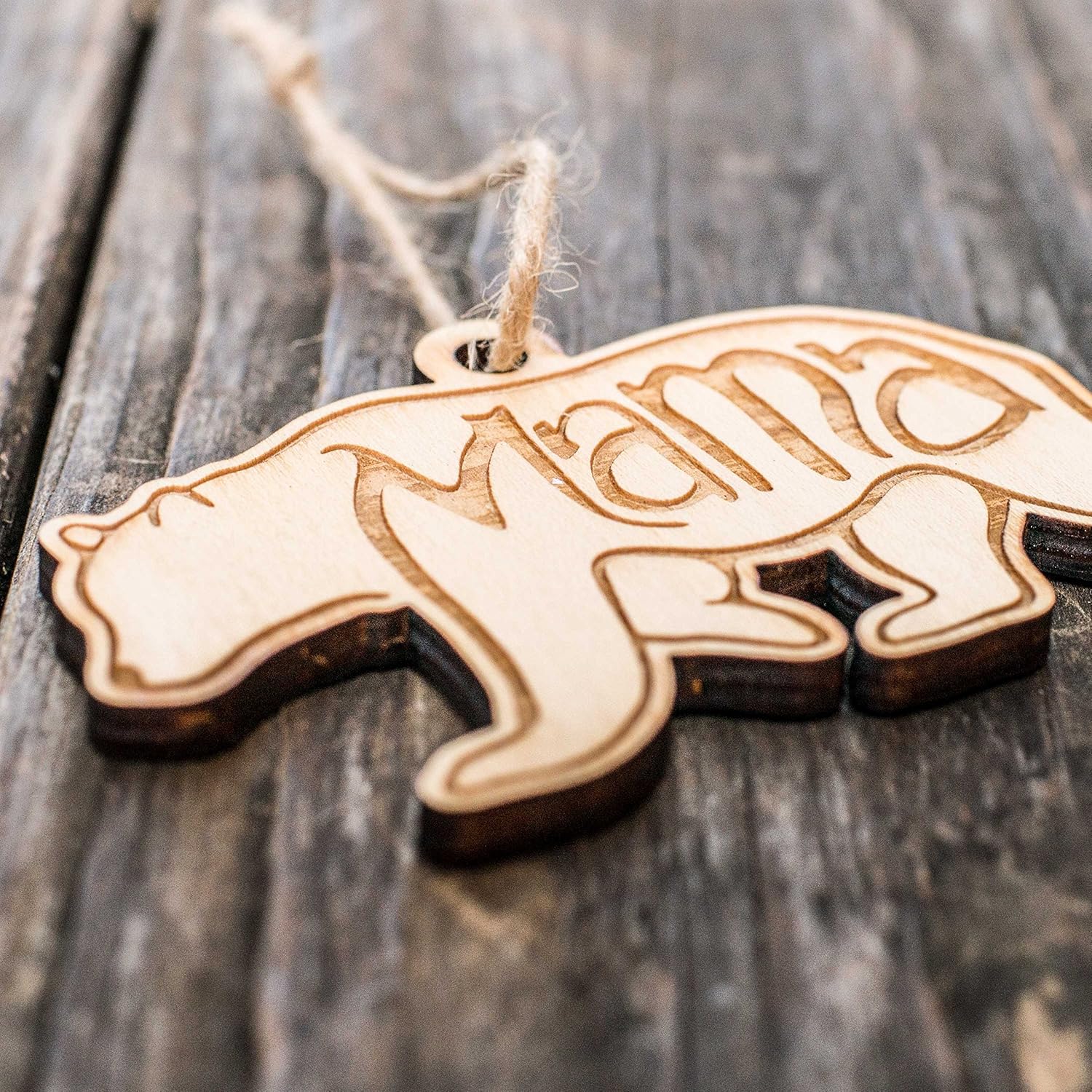 Ornament – Mama Bear – Raw Wood 4x2in
