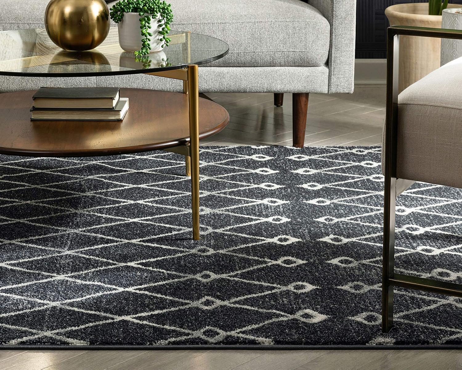 Viaje Trellis – Alfombra de área tradicional marroquí con diseño de diamantes, envejecida, color gris envejecido (5 pies 3 pulgadas x 7 pies 3