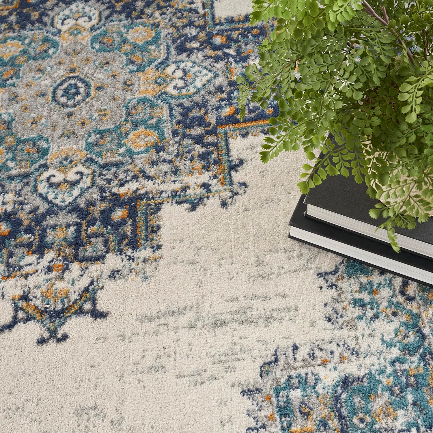 Nourison Passion Alfombra persa, marfilgrisazul, de 5 pies 3 pulgadas x 7 pies 3 pulgadas, fácil de limpiar, no desprende pelo, para habitación,