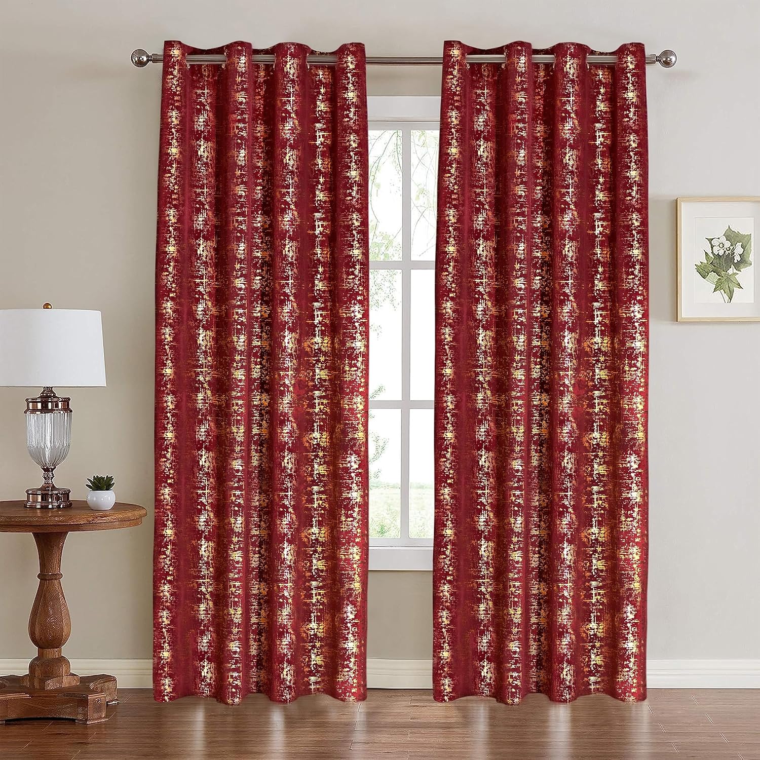 Tititex Cortinas opacas de terciopelo rojo dorado de 84 pulgadas de largo, juego de 2 paneles para cortinas de ventana de dormitorio, cortinas
