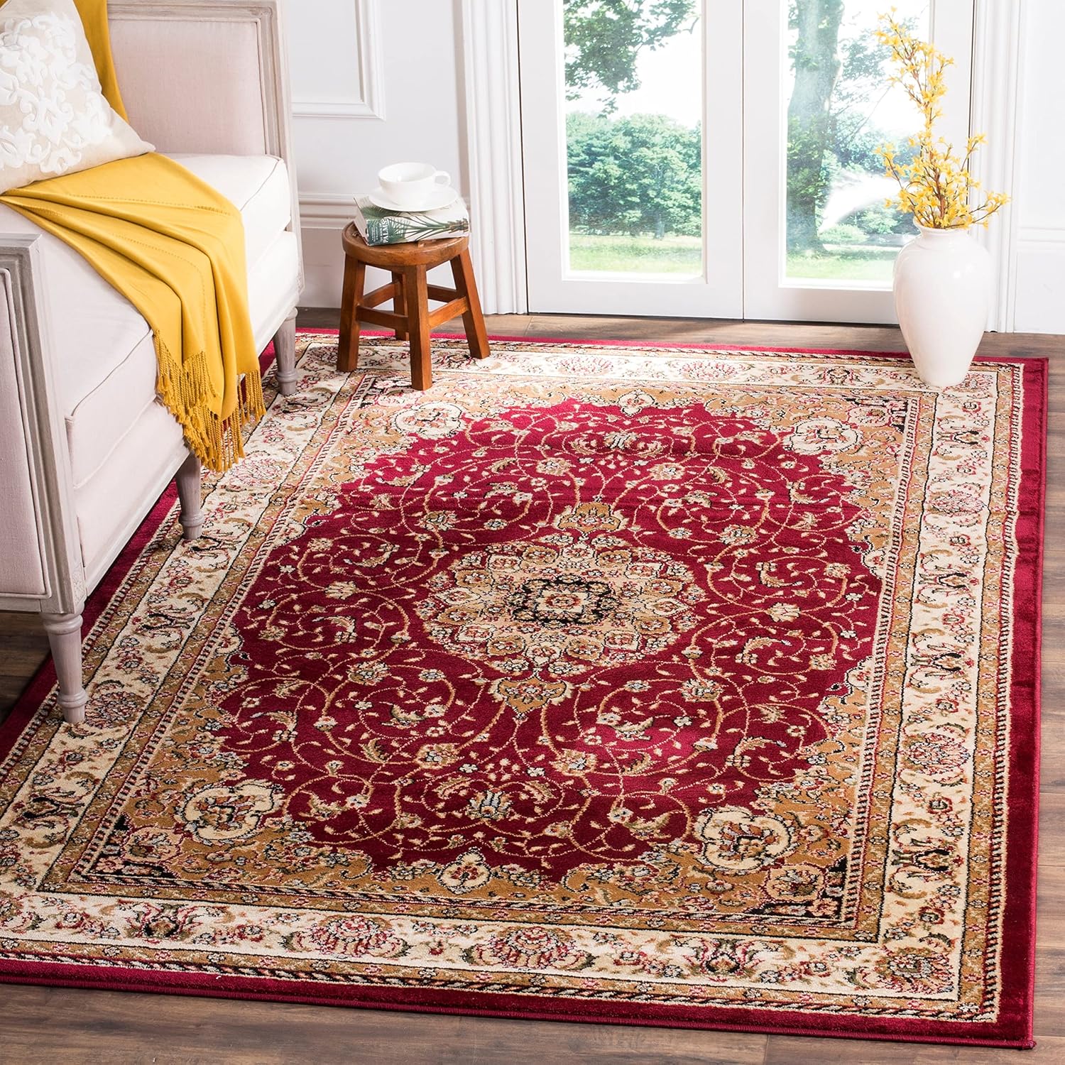 Safavieh colección Lyndhurst LNH329A, tapete tradicional alargado Medallion color negro y marfil, de 2’3″ x 12′., Polipropileno, NegroMarfil
