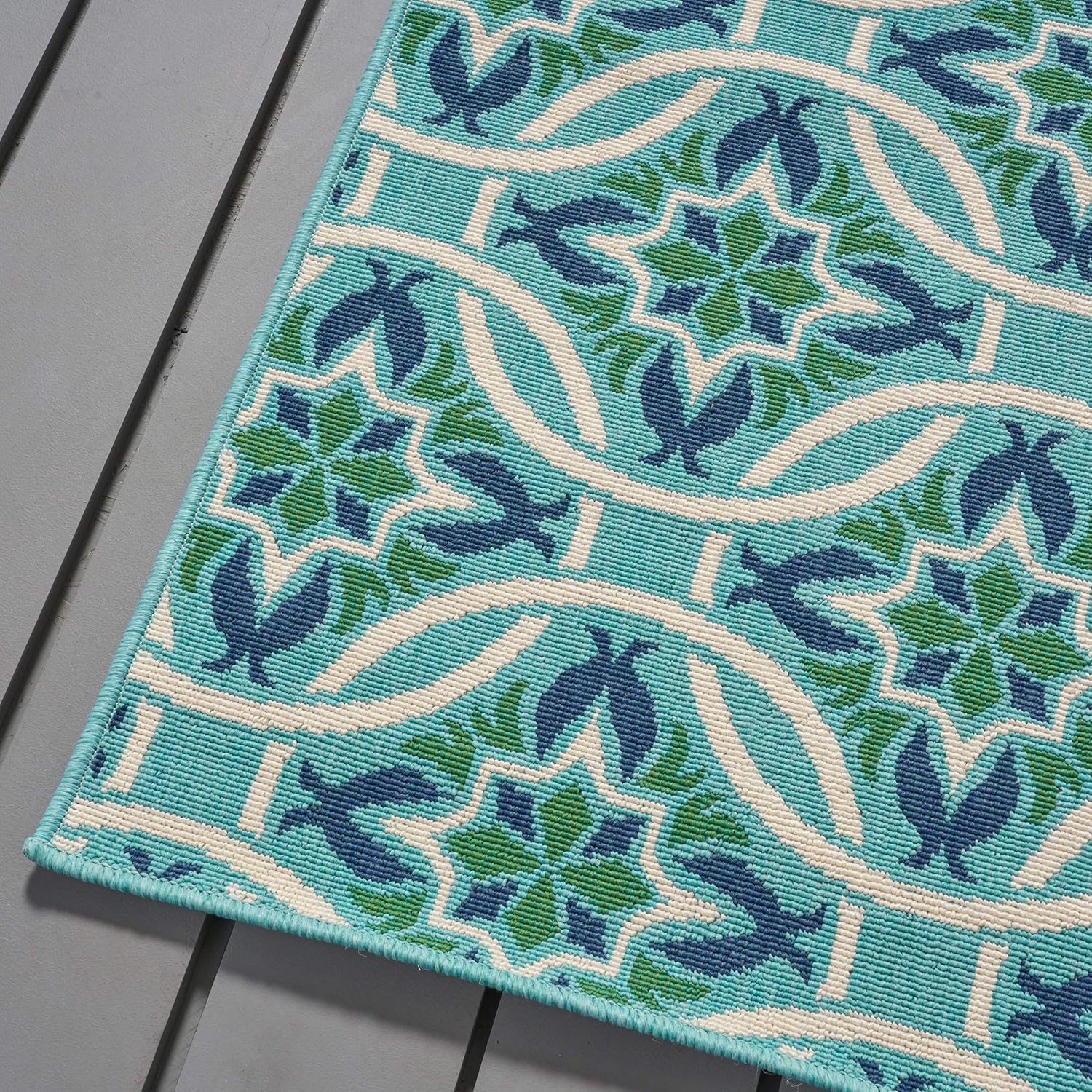 Christopher Knight Home Alger – Alfombra geométrica para exteriores de 5 x 8 pies, azulverde