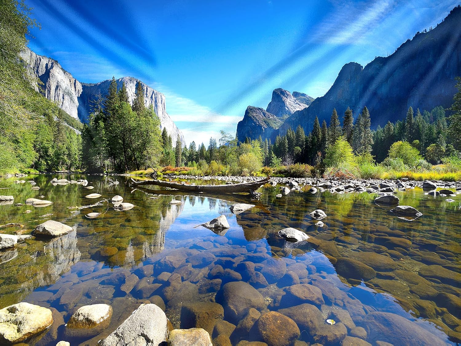 Tucocoo Yosemite – Tapiz de paisajes, espejo de agua, reflejos, piedras de arroyo, tapiz de montaña para habitación