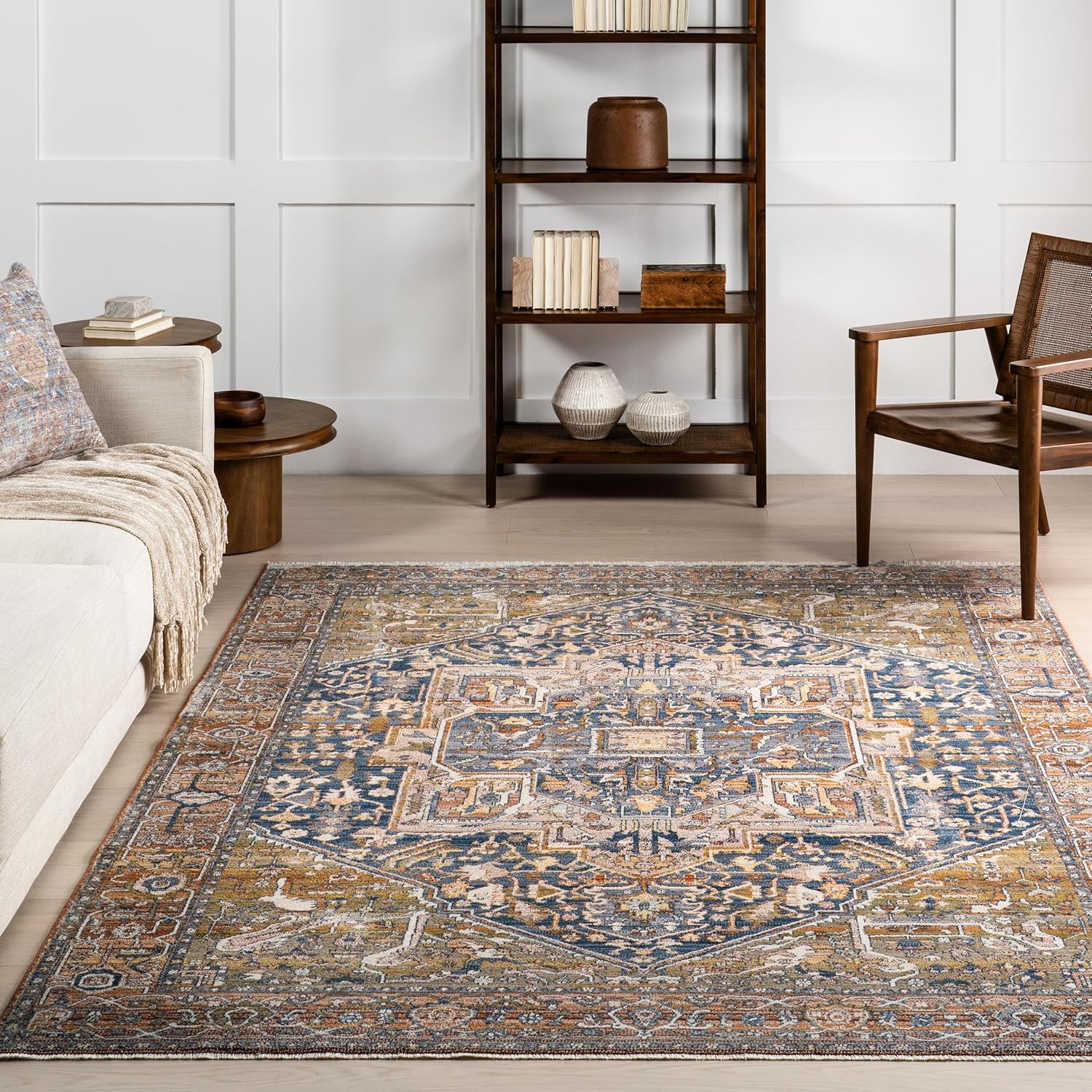 NuLOOM – Alfombra con diseño de medallón, con flecos, modelo Ethel