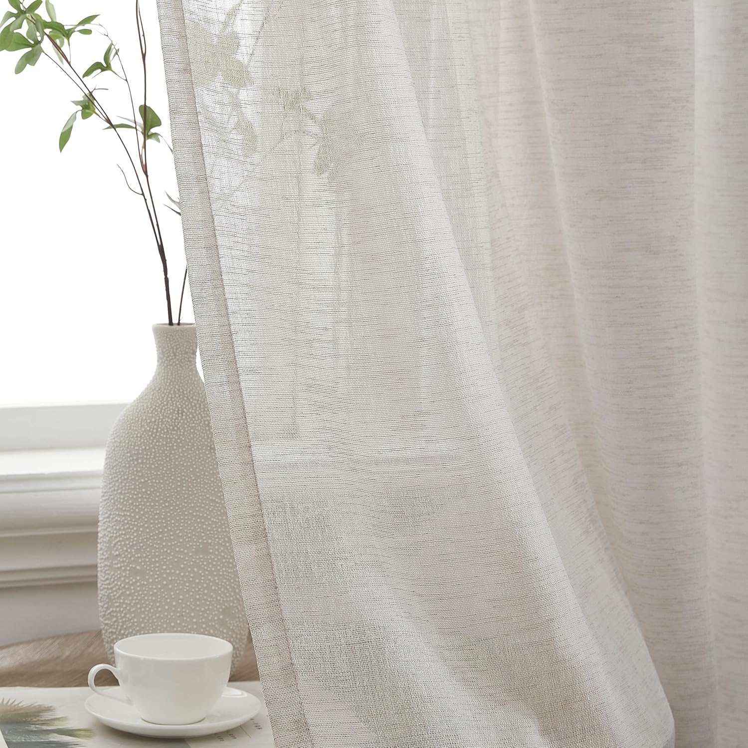 HLC.ME Penelope – Cortinas gruesas de lino sintético texturado semitransparentes, con filtro de luz solar y privacidad, con bolsillo para cortinero,