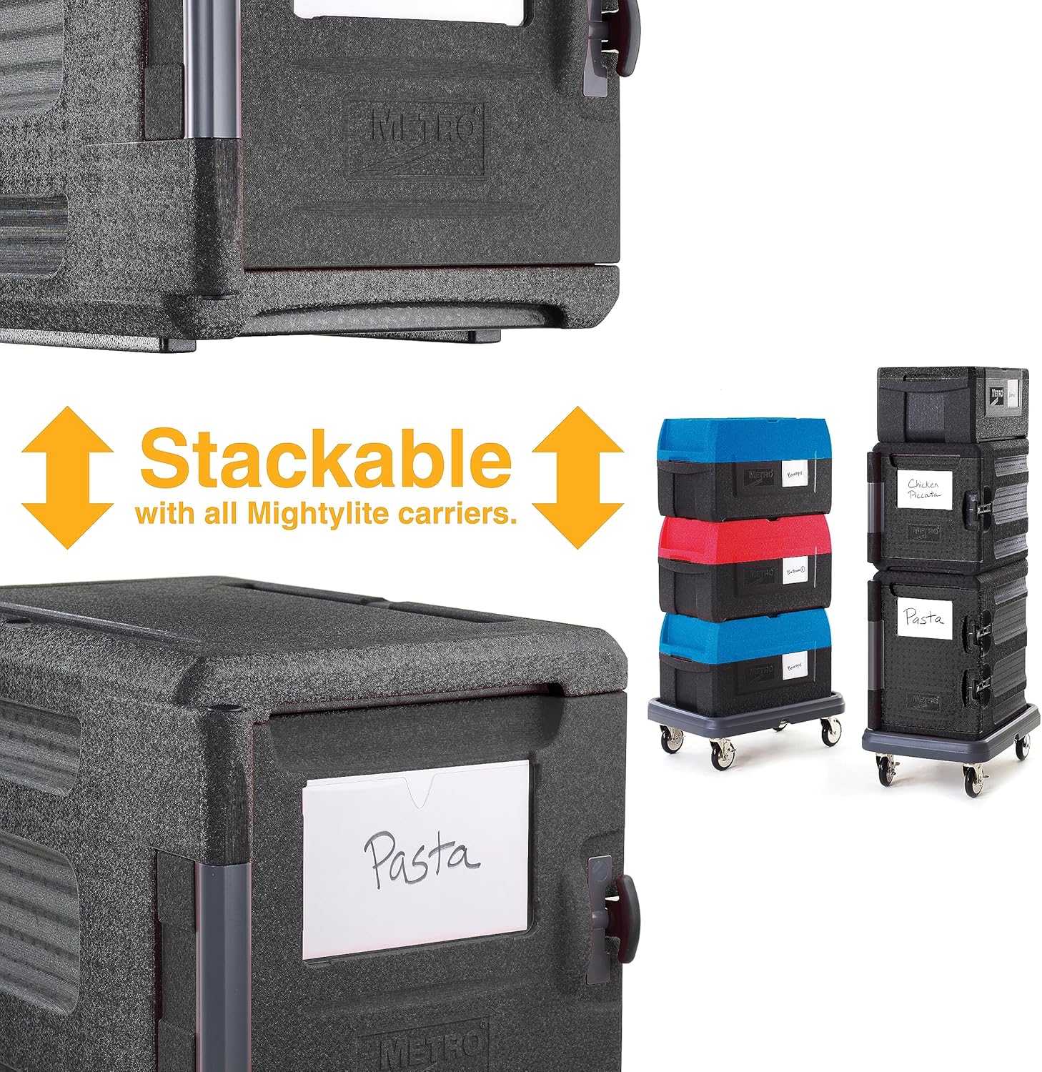 METRO Mightylite ML300-BL – Transportador aislado de carga frontal, capacidad de 4 bandejas (negro)