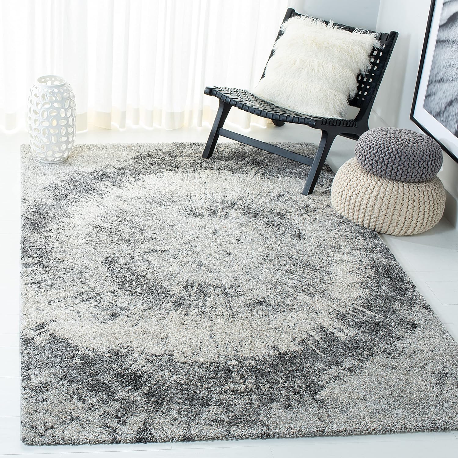 SAFAVIEH Retro Collection – Alfombra de área de 8 x 10 pies, color gris y marfil, diseño abstracto moderno, no desprende pelusa y de fácil cuidado,