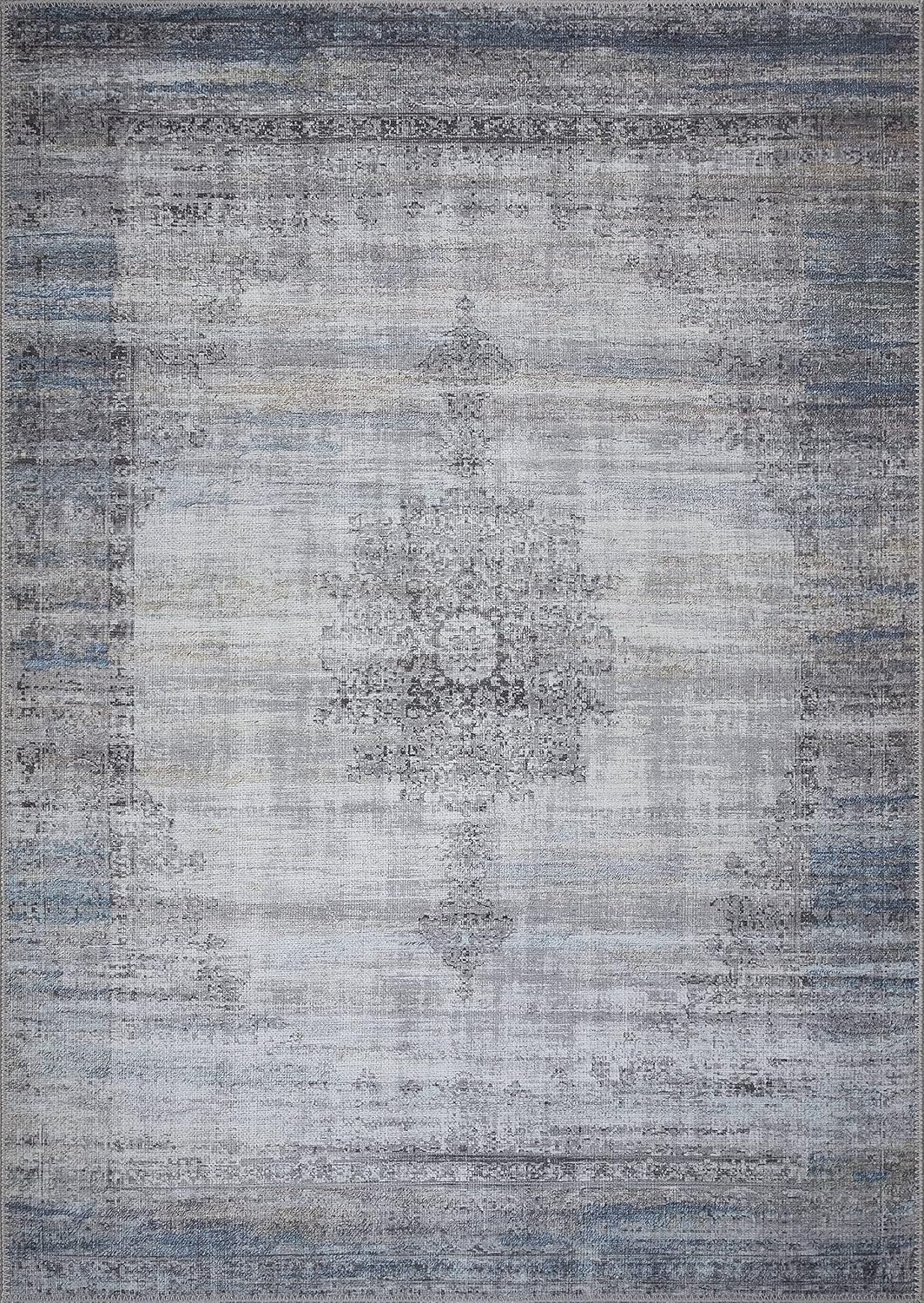 Adiva Rugs Alfombra lavable a máquina con parte trasera antideslizante para sala de estar, dormitorio, cuarto de baño, cocina, impresión vintage
