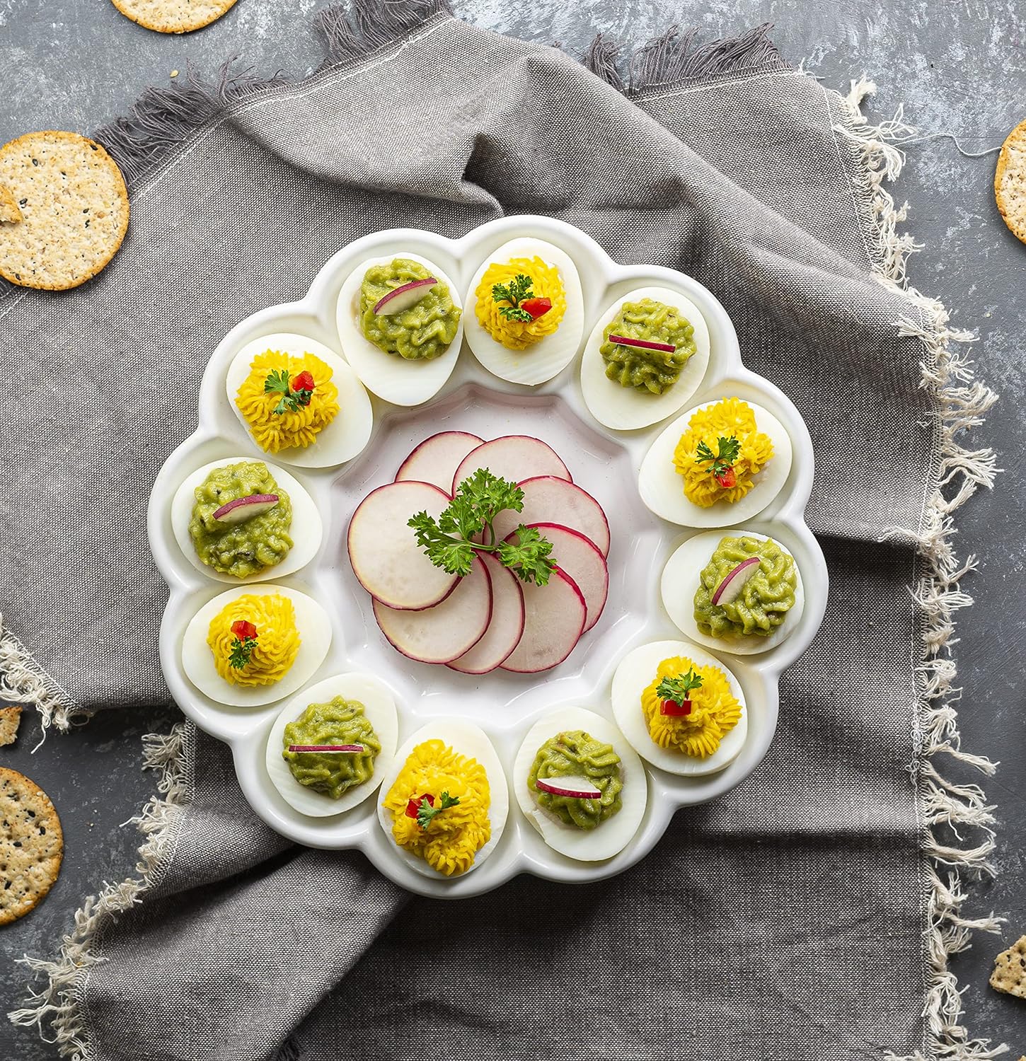 KooK Bandeja para huevos de Pascua, soporte de cerámica para huevos de Pascua, capacidad para 12 huevos, plato de cerámica, soporte para