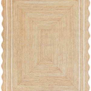 Weaving Village Alfombra ondulada de yute natural festoneada, alfombra de yute bohemio para entrada, alfombra de pasillo de granja, alfombra de Weaving Village Alfombra ondulada de yute natural festoneada, alfombra de yute bohemio para entrada, alfombra de pasillo de granja, alfombra de