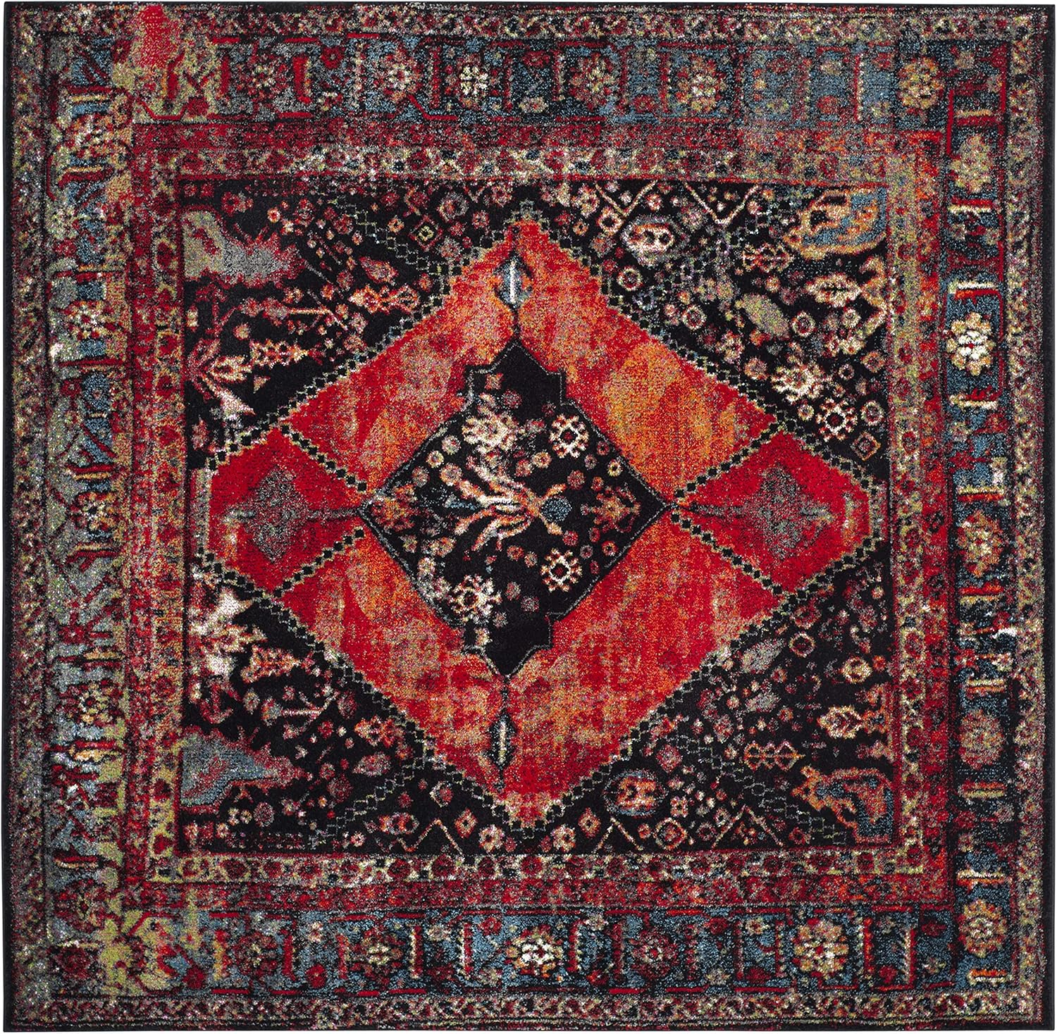 SAFAVIEH Vintage Hamadan Collection – Alfombra cuadrada de 3 pies, diseño oriental tradicional persa, no desprende pelusa y de fácil cuidado, ideal