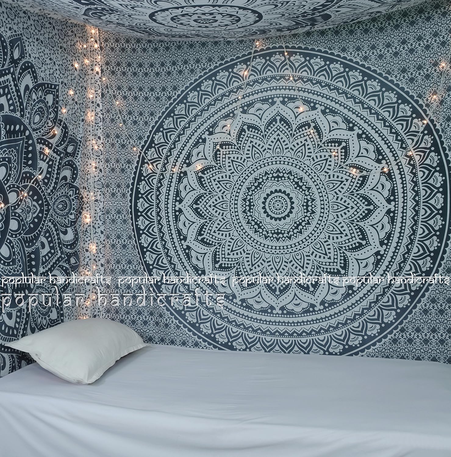 Popular Handicrafts Original Ombre – Tapiz indio Mandala para pared, ornamento hippie, colcha bohemia con brillo metálico