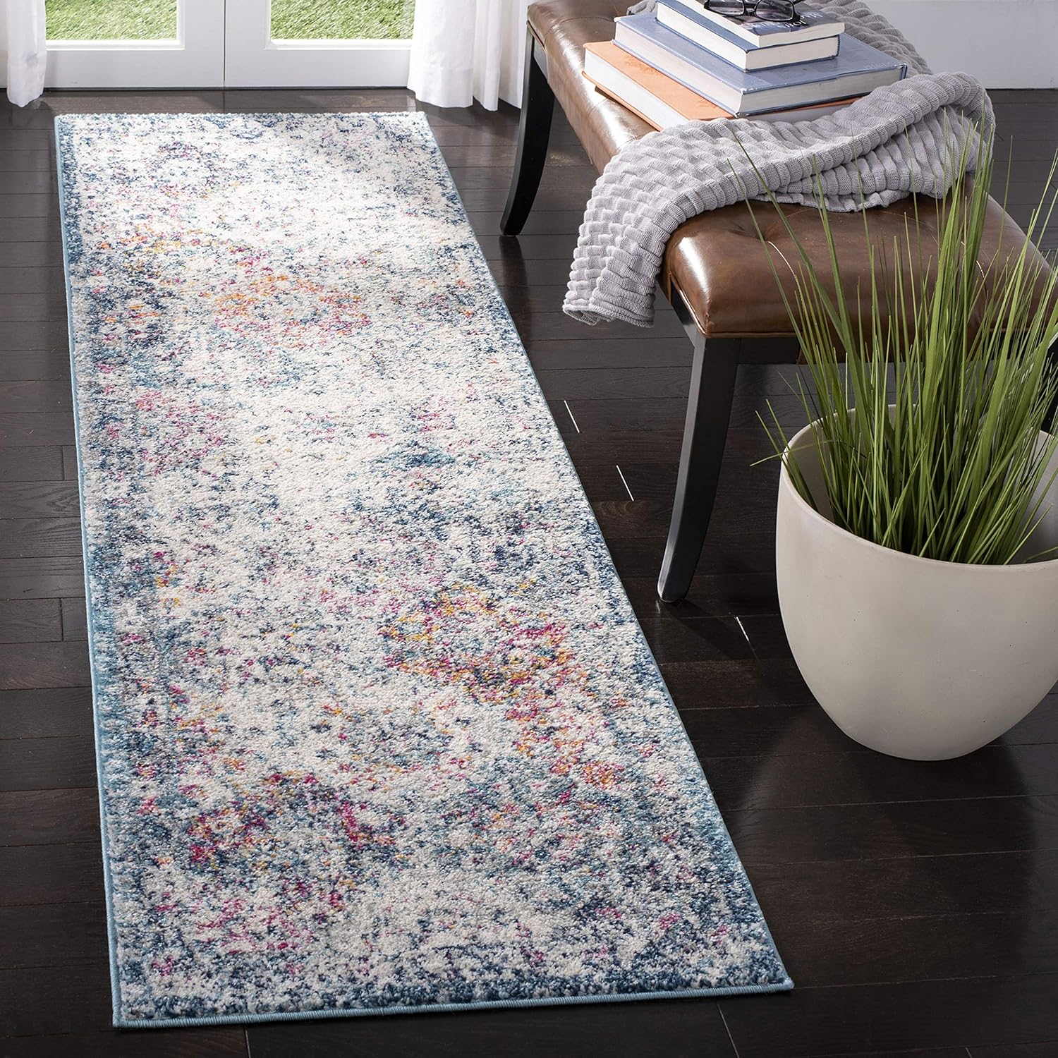 Safavieh – Alfombra de pasillo de 2 pies 3 pulgadas x 16 pies, Madison Collection, color azul marino y verde azulado, bohemia, elegante y