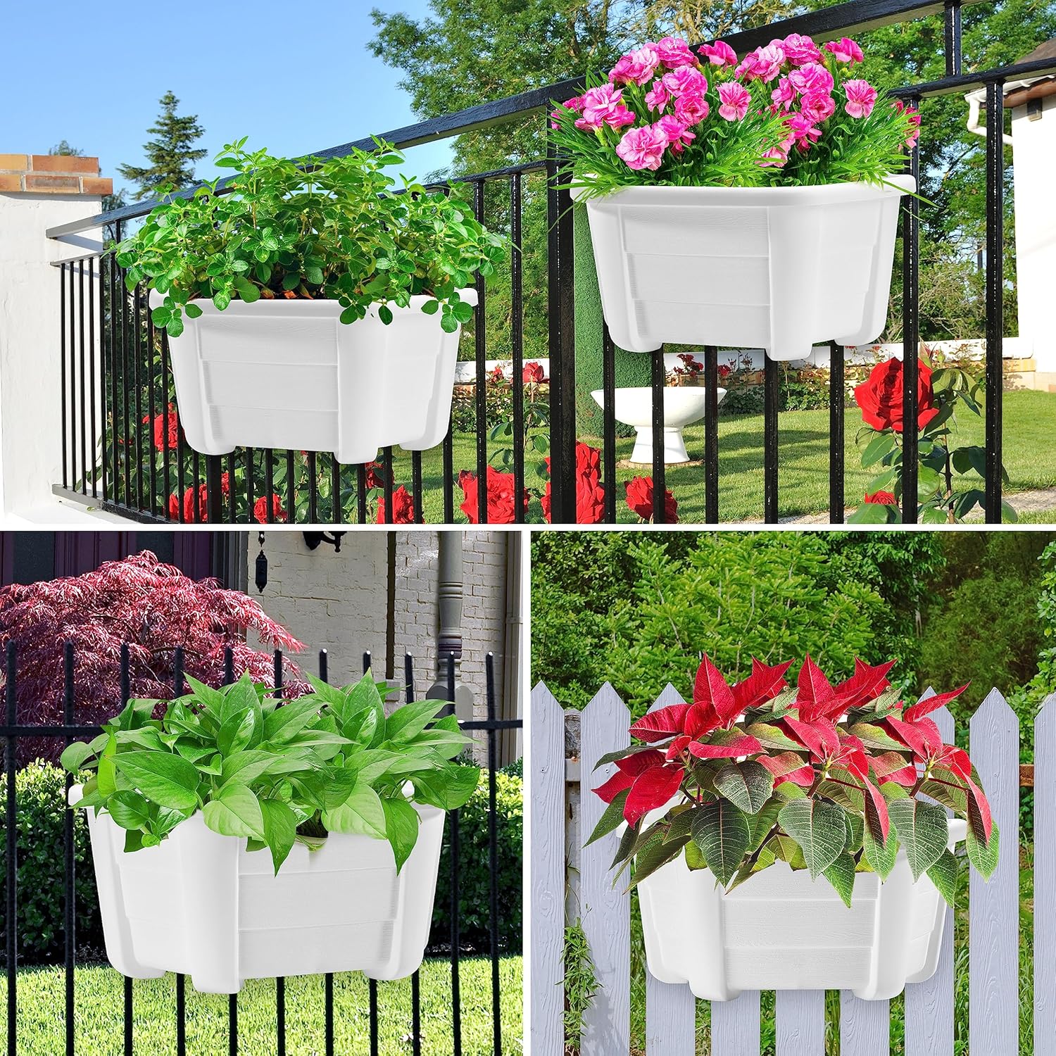 ORIMERC Maceta colgante de pared de 9.8 pulgadas, 8 unidades, para barandilla, balcón, porche, decoración interior y exterior, de plástico, para