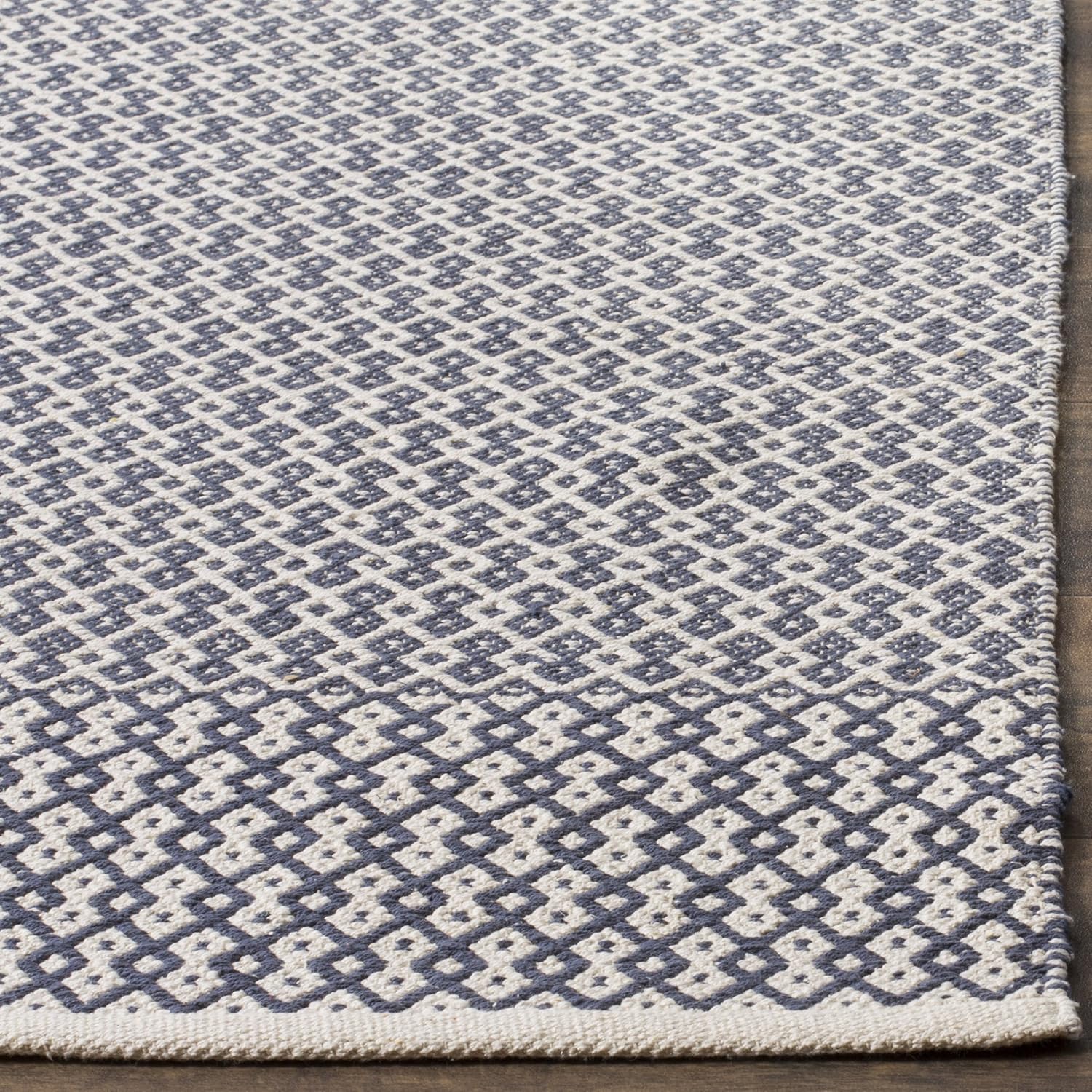 SAFAVIEH Colección Montauk – Alfombra decorativa de 3 x 5 pies, color marfil y azul marino, tejido plano bohemio hecho a mano, de algodón, ideal