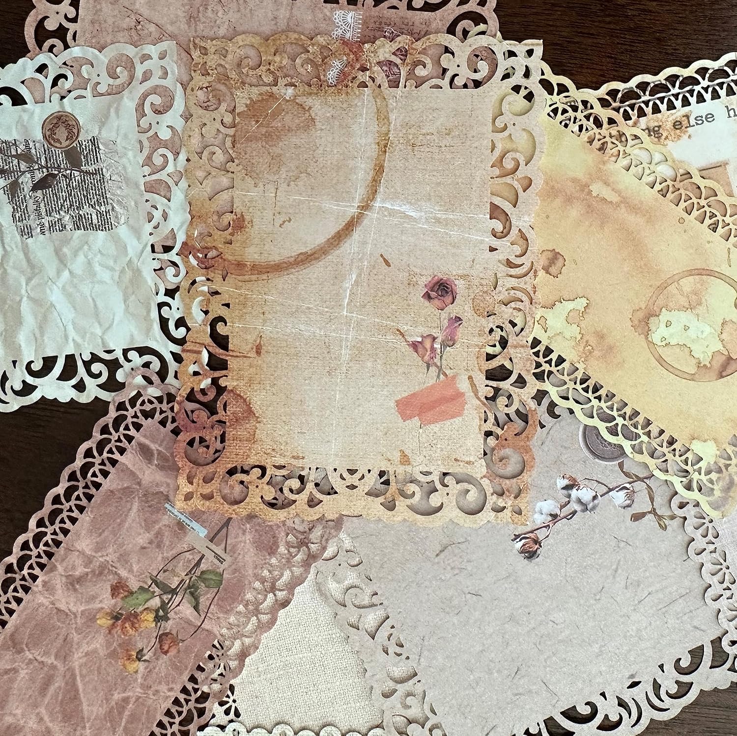 20 piezas de papel de encaje marrón, decoración estética, bonita decoración vintage para álbum de fotos, cuaderno de bocetos, cuaderno de gratitud,