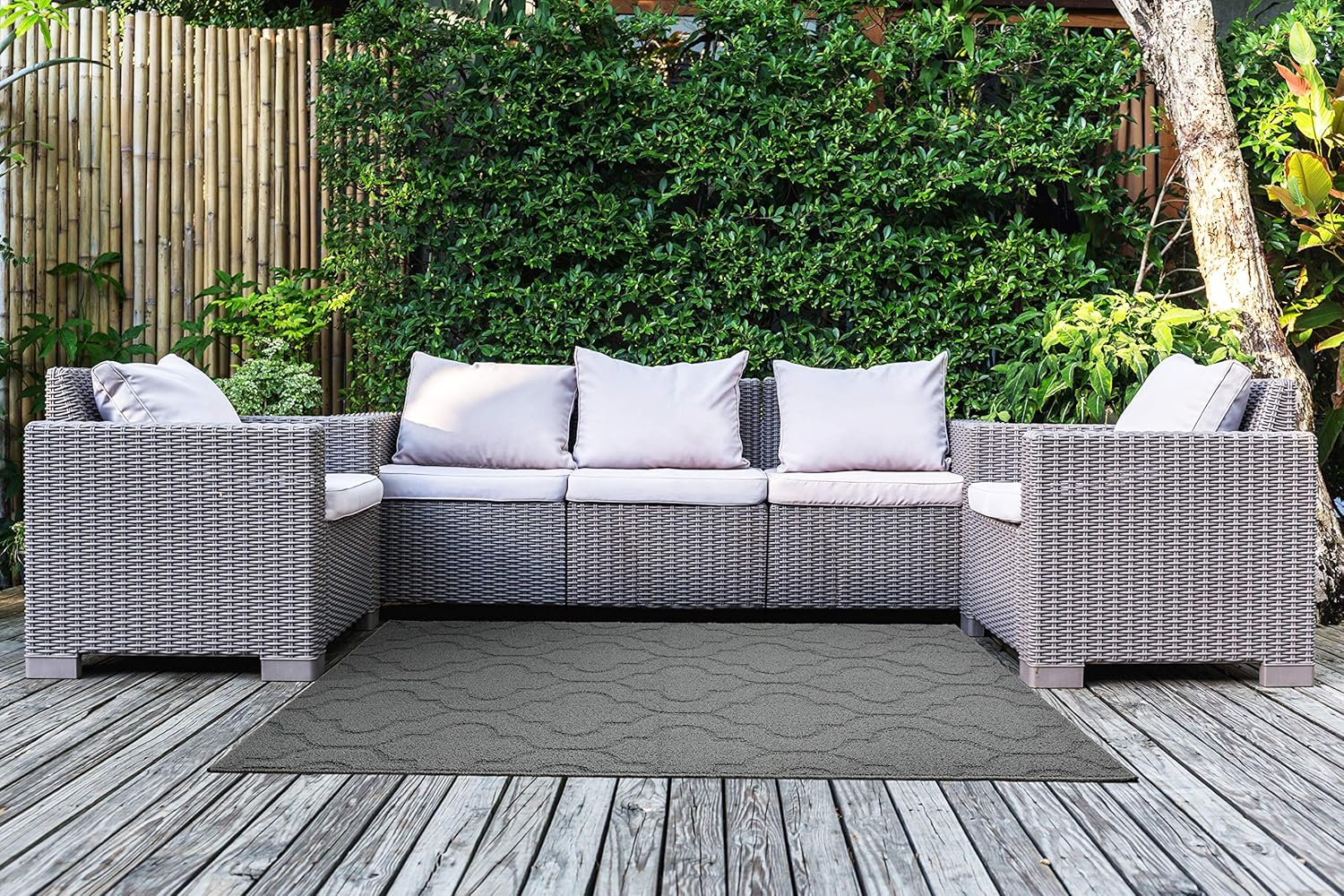 Garland Rug Brentwood – Alfombra doble de cuadrifolio para interiores y exteriores, 4 pies por 6 pies, color gris ceniza