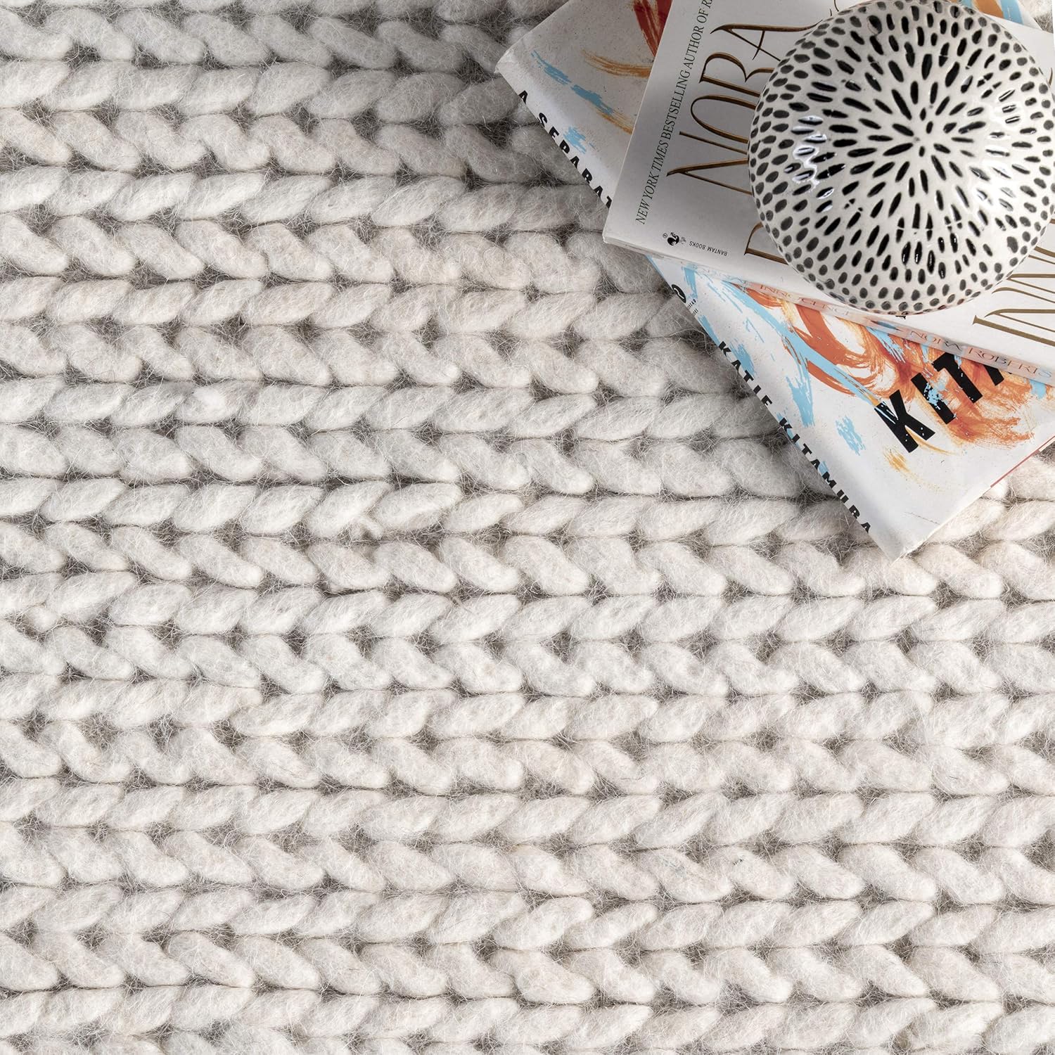 nuLOOM Penelope – Alfombra de área de lana trenzada de 2 pies 6 pulgadas x 10 pies, color blanco crudo