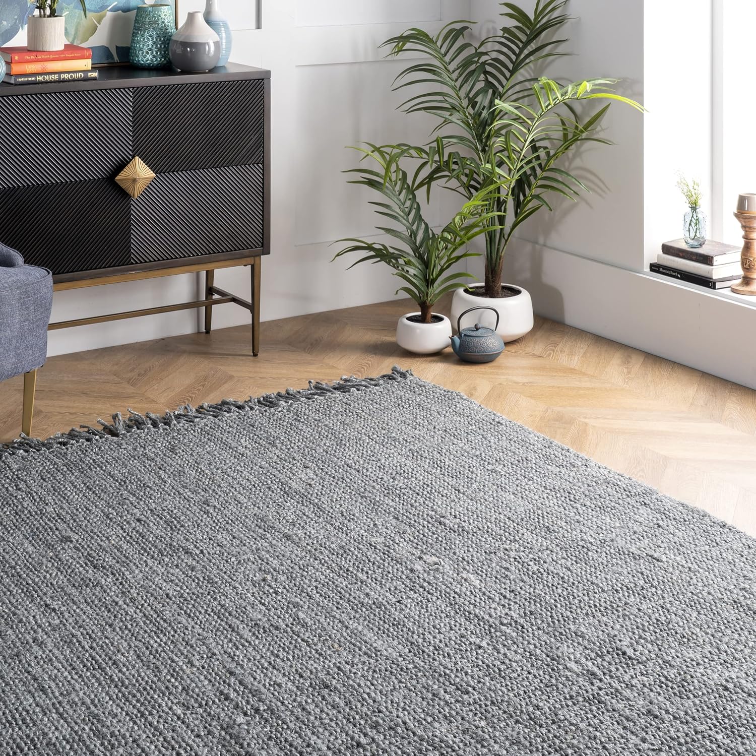 nuLOOM – Alfombra gruesa de yute Daniela Farmhouse de fibra natural, ecológica, hecha a mano, dormitorio, sala de estar, comedor