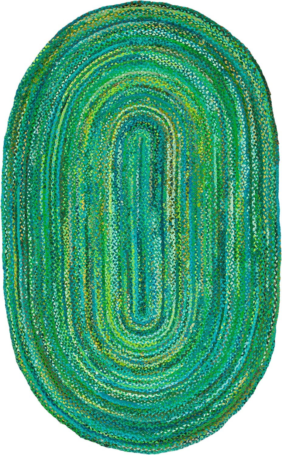 Safavieh Alfombra trenzada de la colección  3 x 5 pies, ovalada, verde, hecha a mano de algodón reversible, ideal para zonas de alto tráfico en sala