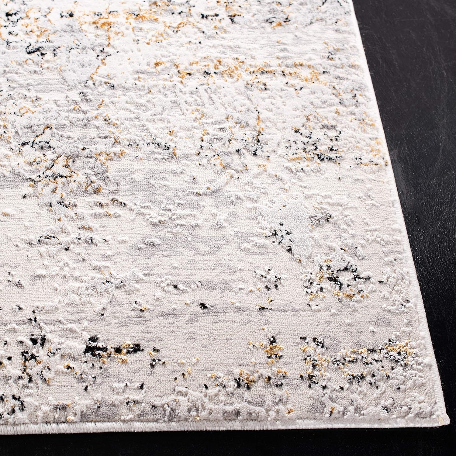 SAFAVIEH Amalfi Collection AMF572A – Alfombra decorativa de 4 x 6 pies, color crema y dorado, diseño abstracto envejecido, no desprende pelusa y es