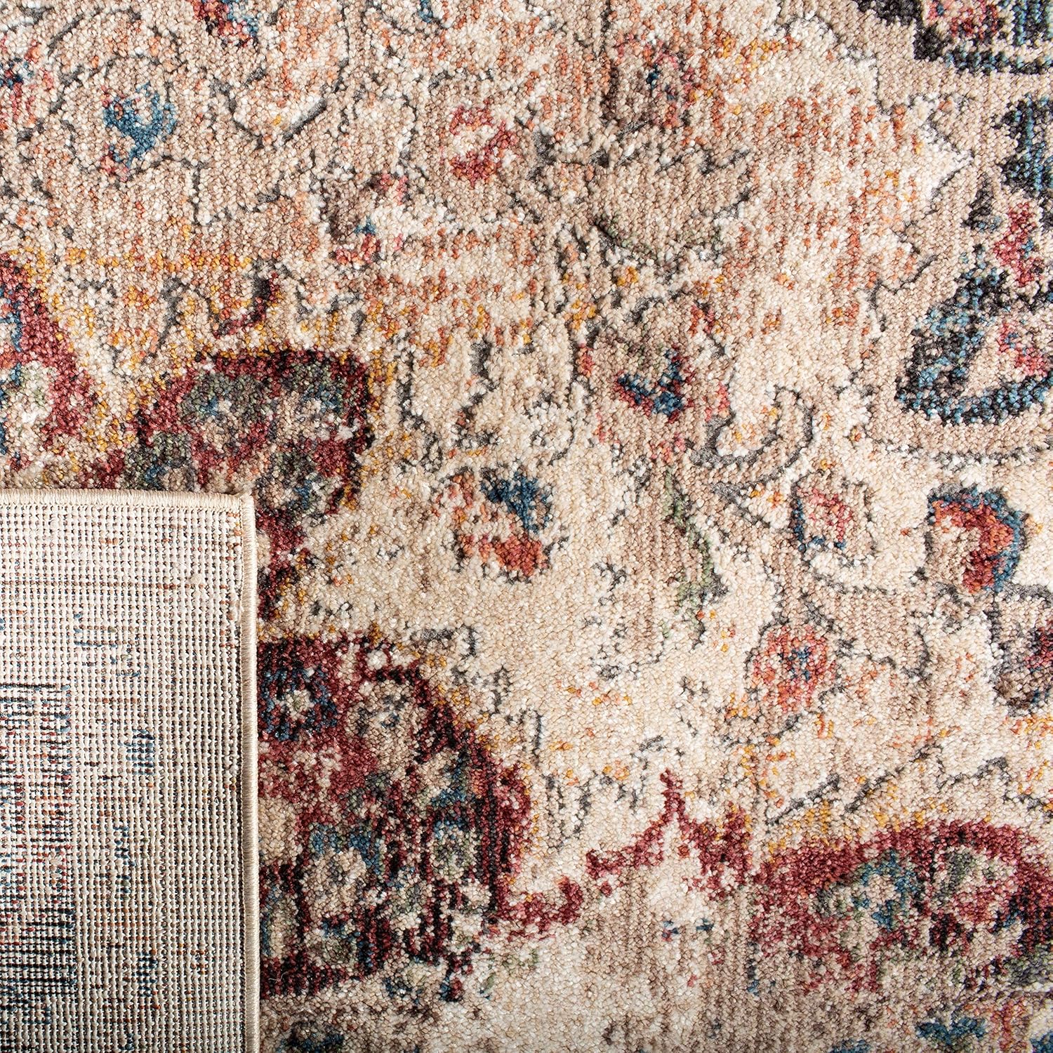 SAFAVIEH Carlyle Collection – Alfombra cuadrada de 6 pies 7 pulgadas, color marfil y borgoña, diseño oriental envejecido, no desprende pelusa y de